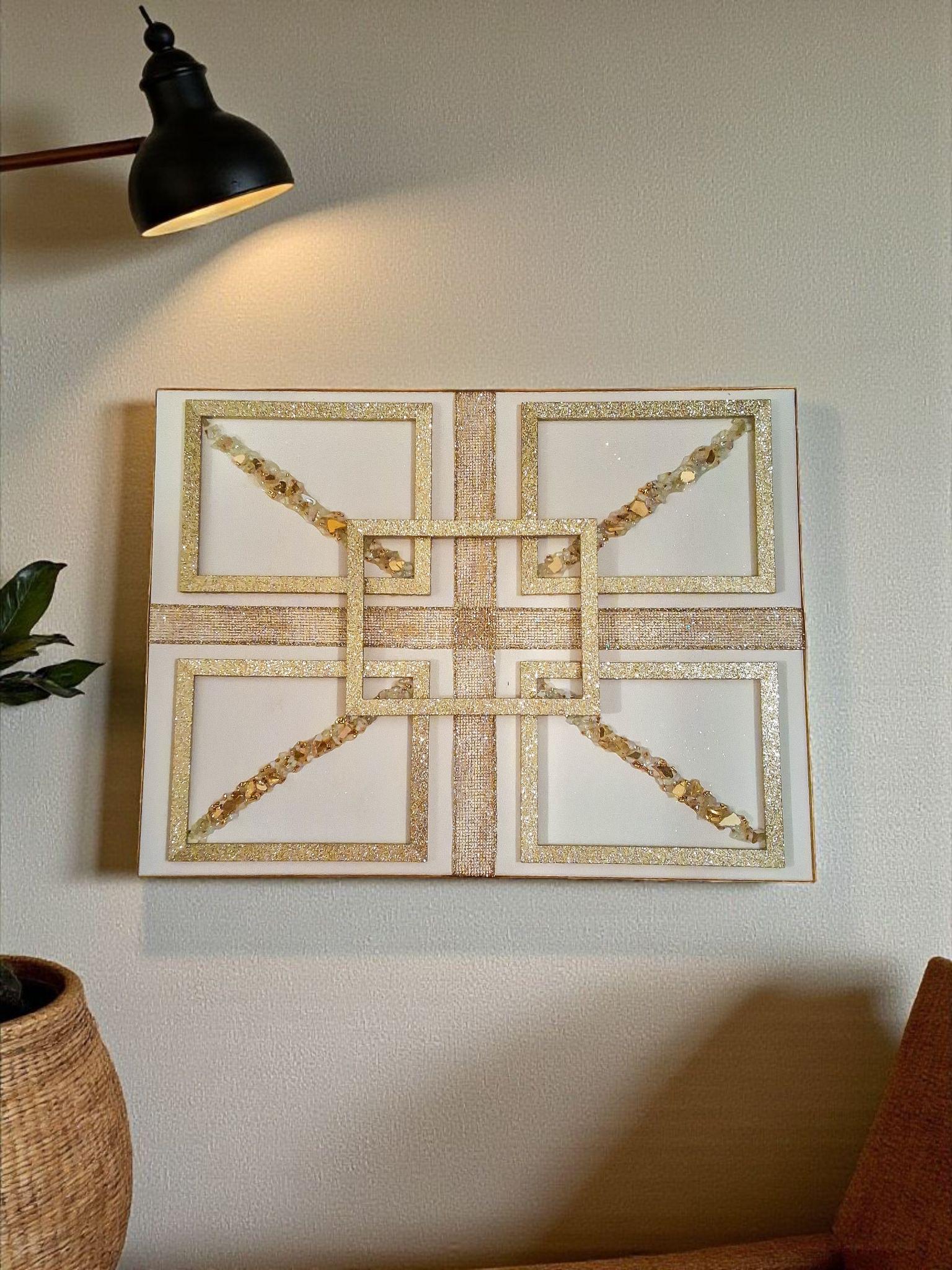 3D Gold Crystallized Abstract Artwork - Elegant Geometric Decor (18x24)