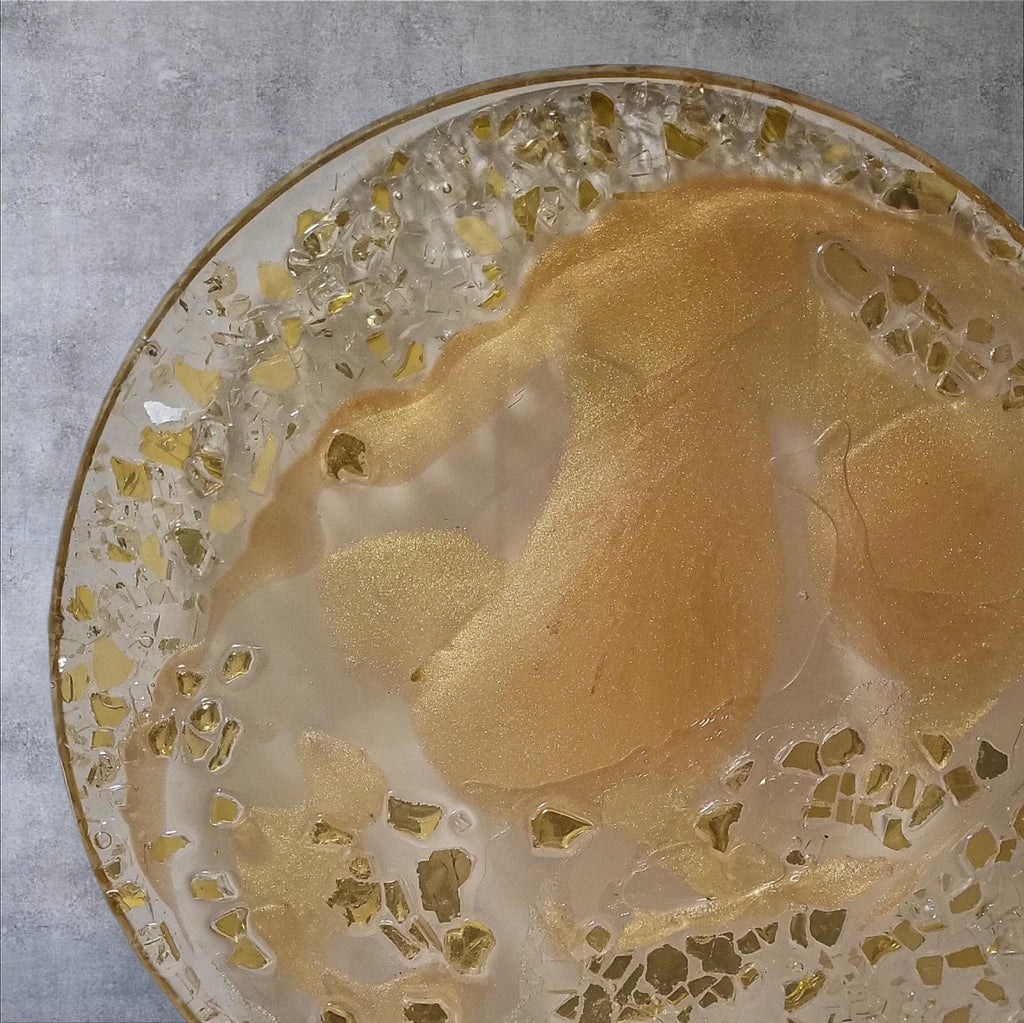 3D Resin Tray, Golden Peach with Gold Crystals, Elegant Home Decor