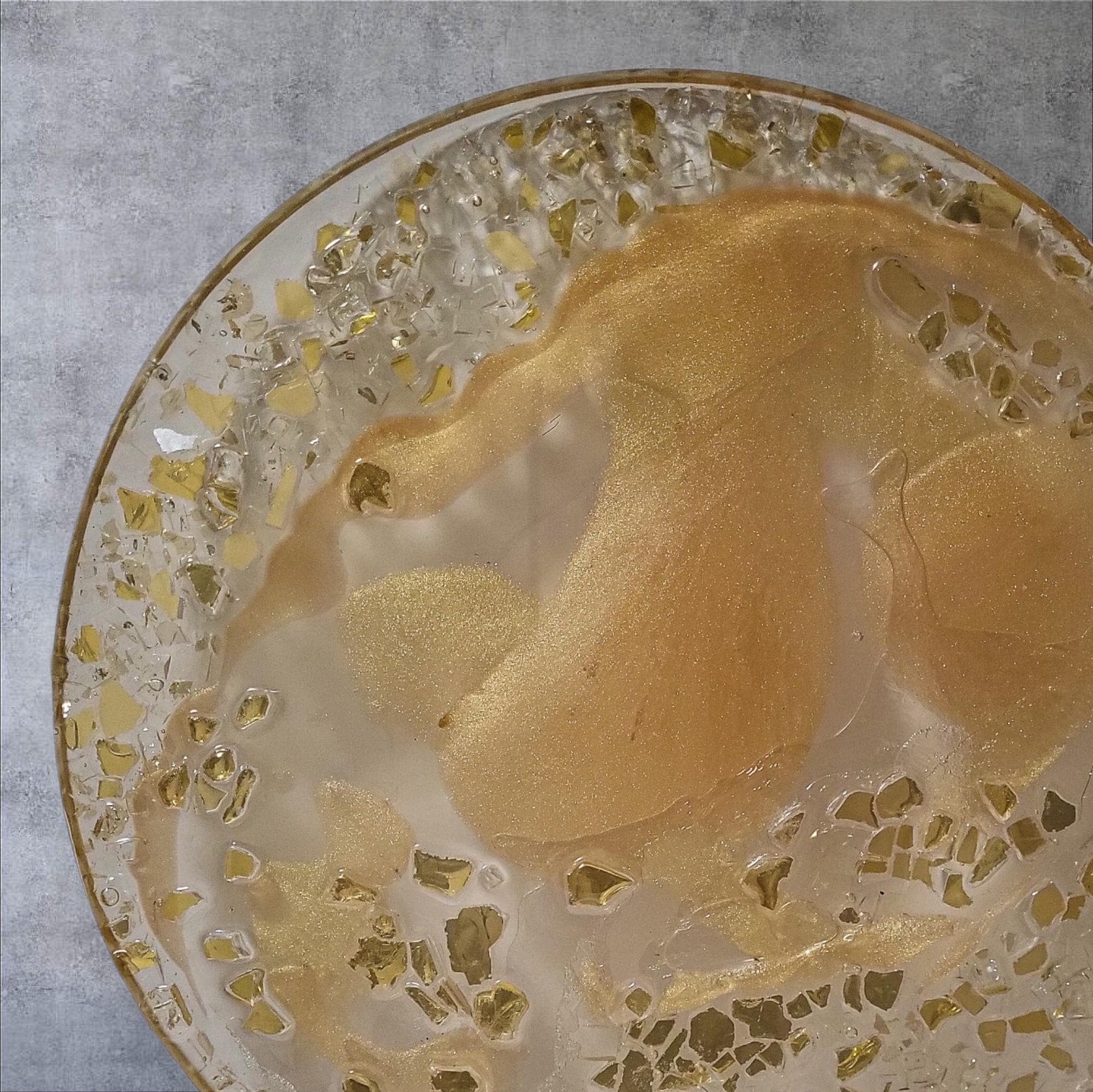 3D Resin Tray, Golden Peach with Gold Crystals, Elegant Home Decor