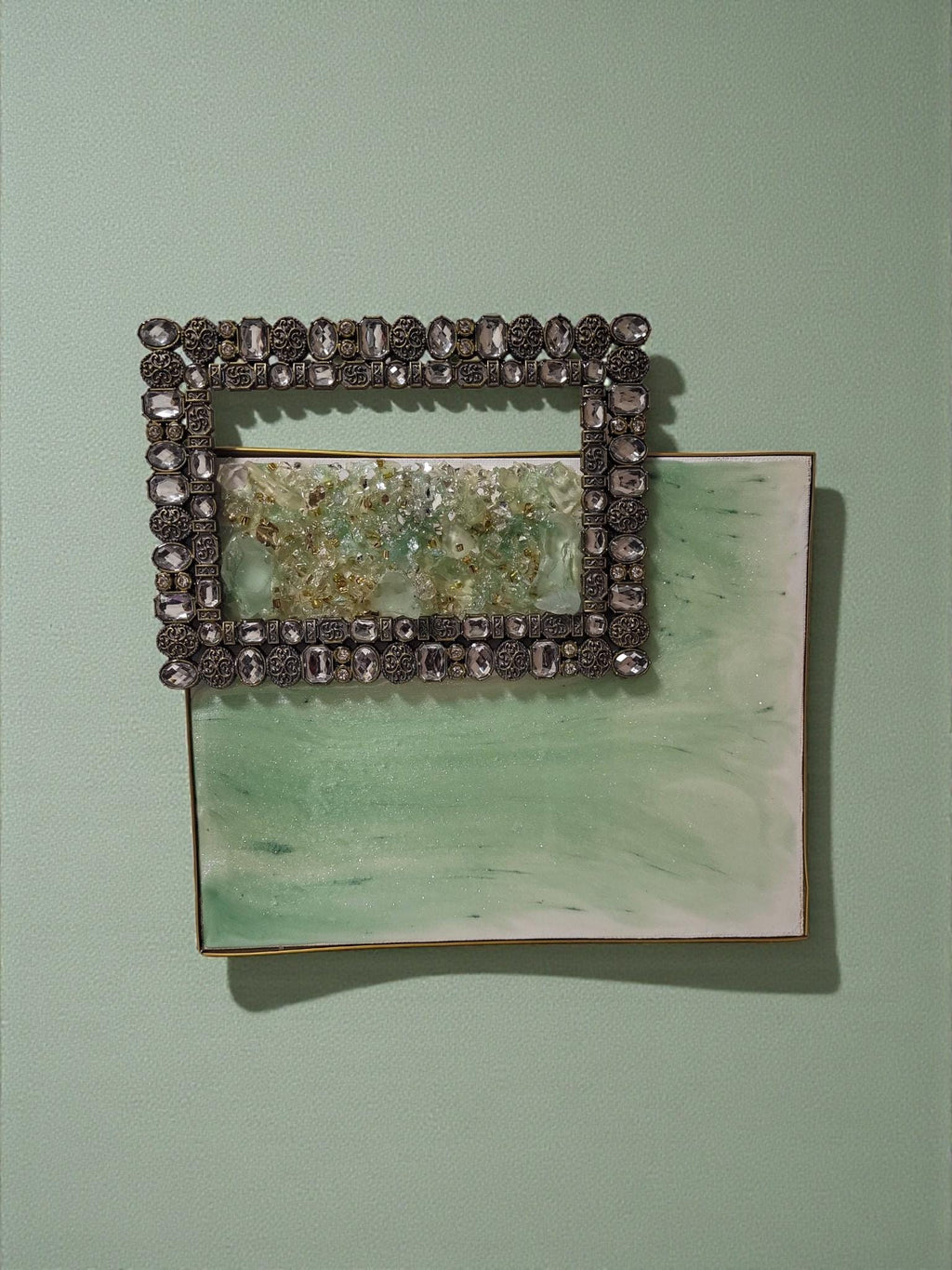 Aqua Green Crystallized 3D Artwork with Gold Frame
