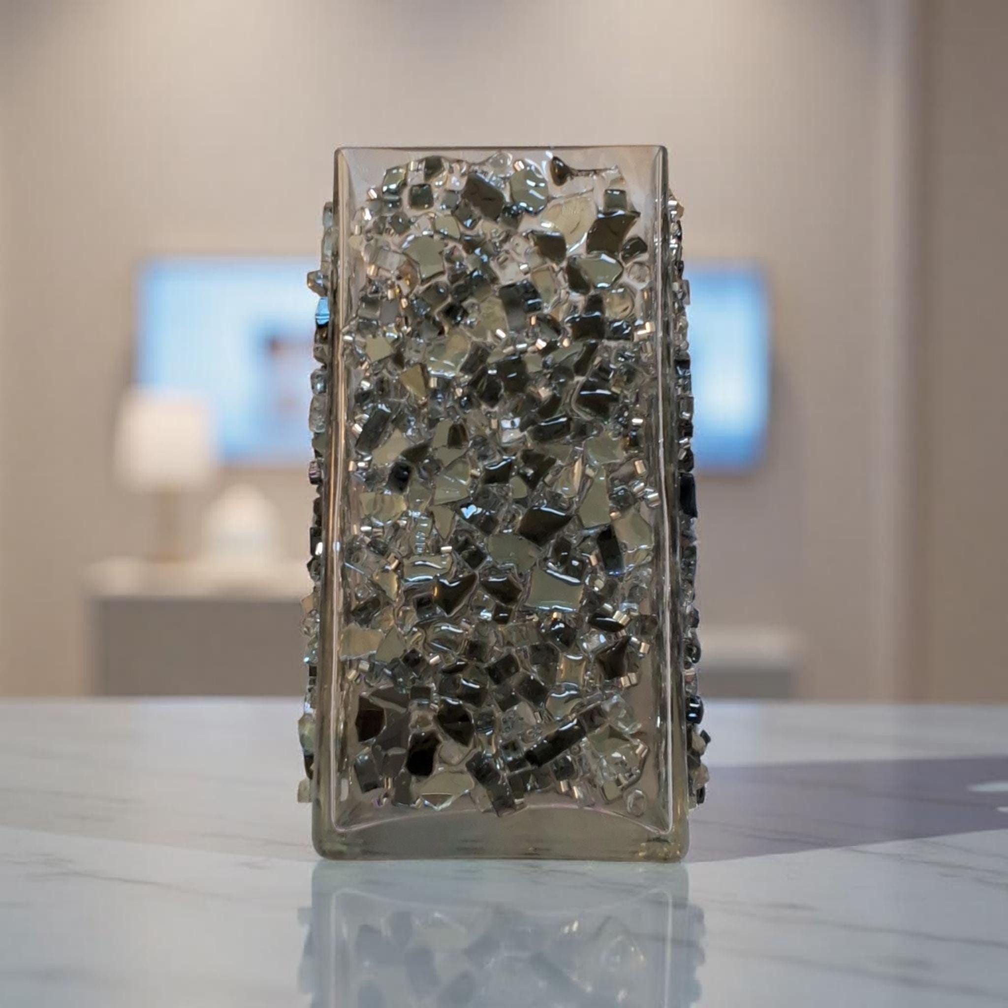 Black Crystallized Glass Vase - Glam Square Flower Display