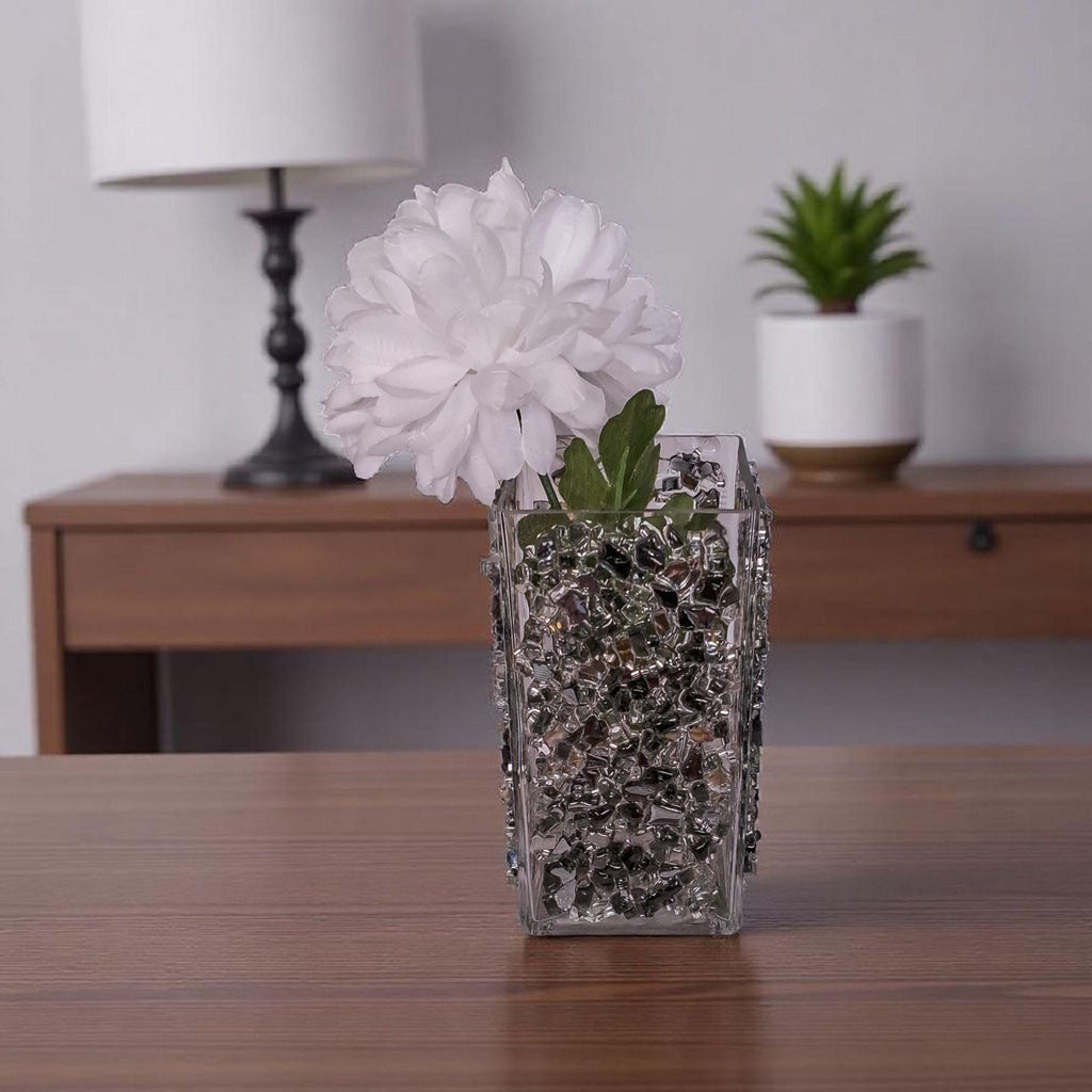 Black Crystallized Glass Vase - Glam Square Flower Display