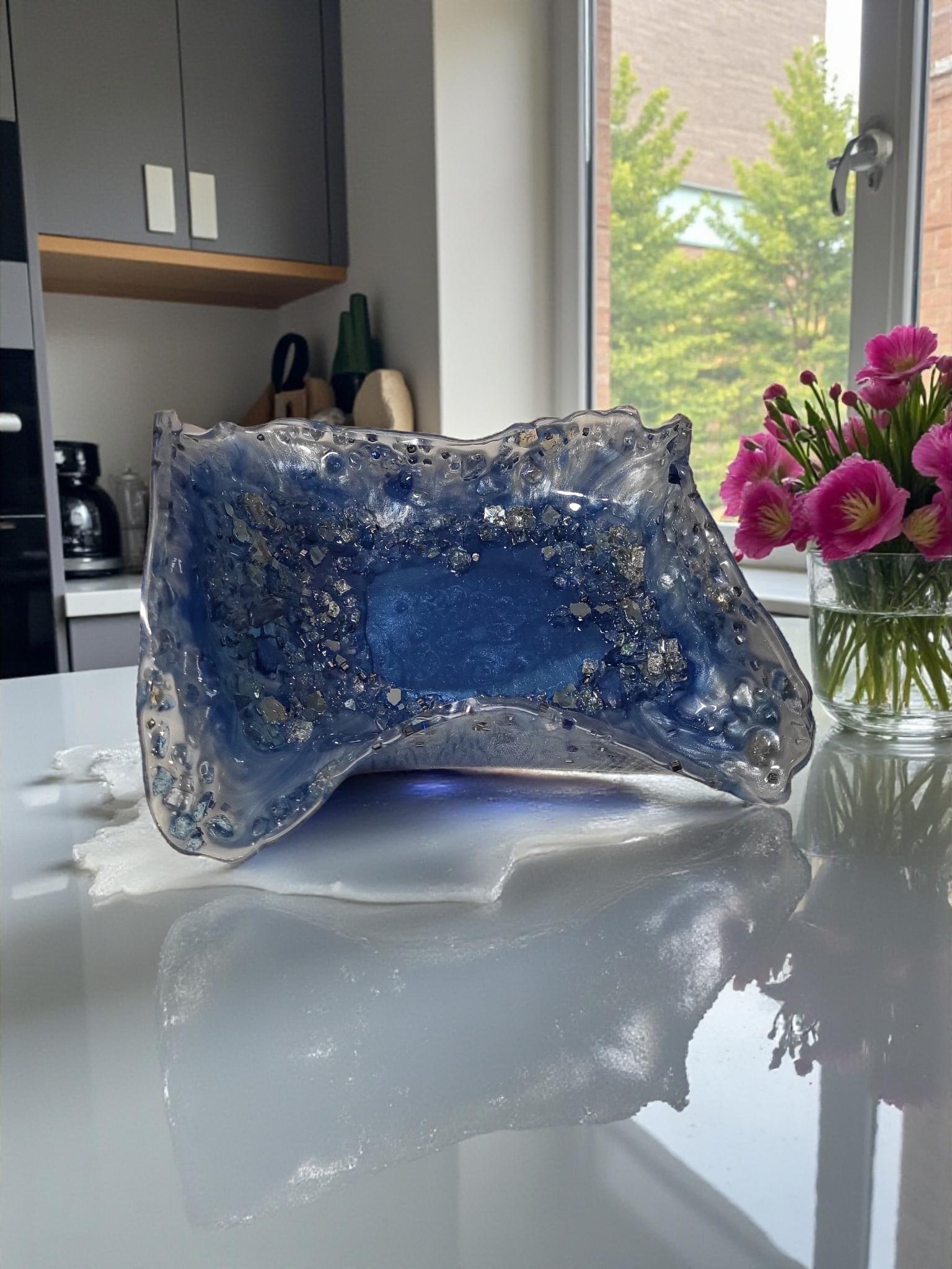 Blue Crystal Resin Decor Bowl - 3D Design Table Display