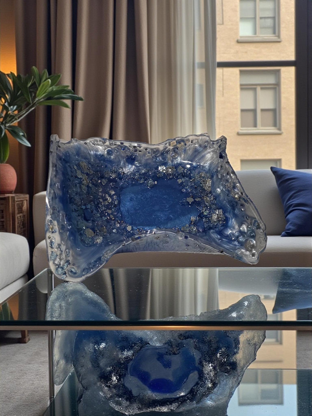 Blue Crystal Resin Decor Bowl - 3D Design Table Display