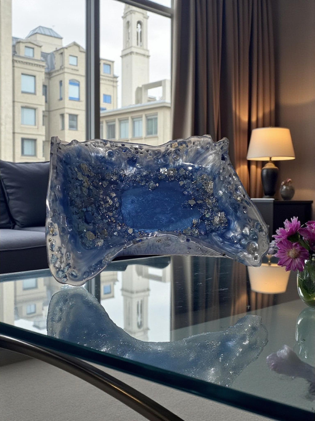 Blue Crystal Resin Decor Bowl - 3D Design Table Display