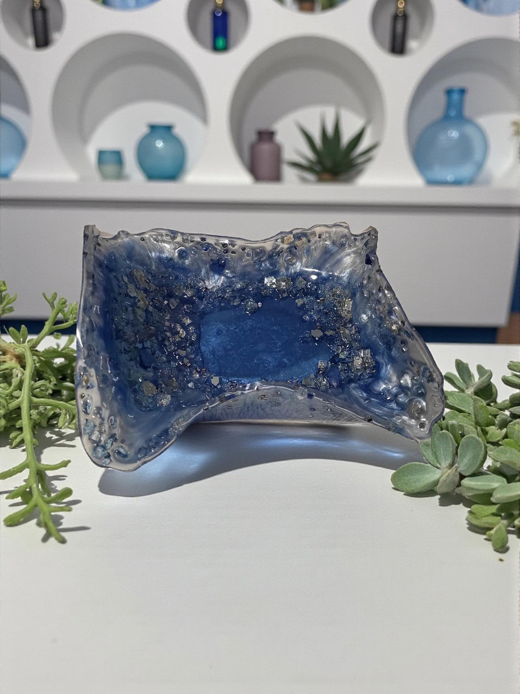Blue Crystal Resin Decor Bowl - 3D Design Table Display