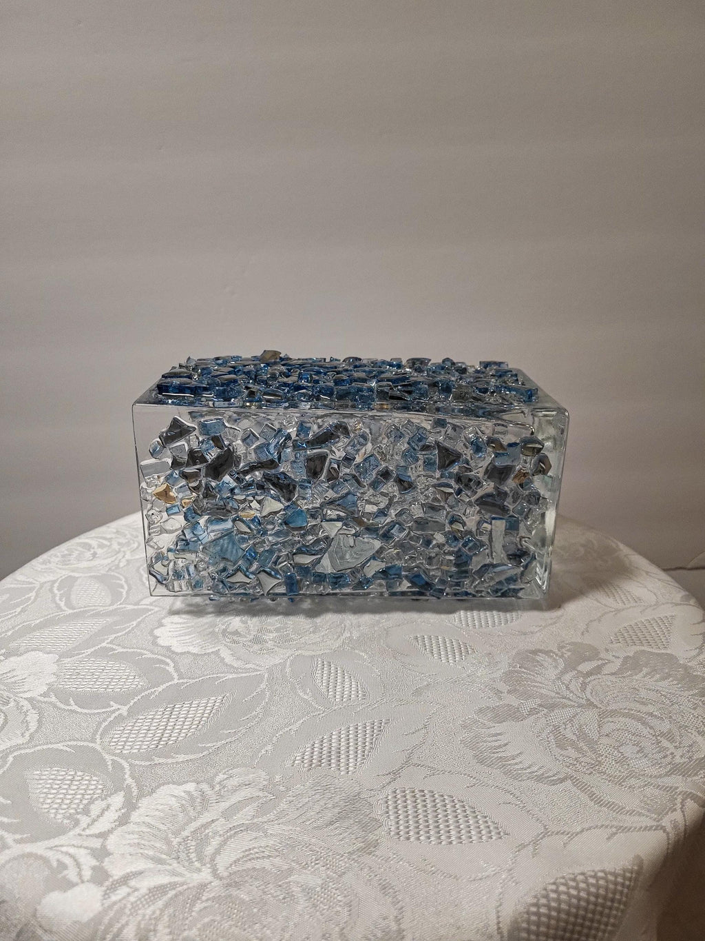 Blue Crystallized Glass Vase, Square Glam Decor