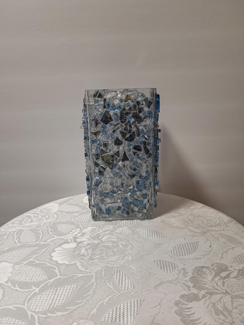 Blue Crystallized Glass Vase, Square Glam Decor