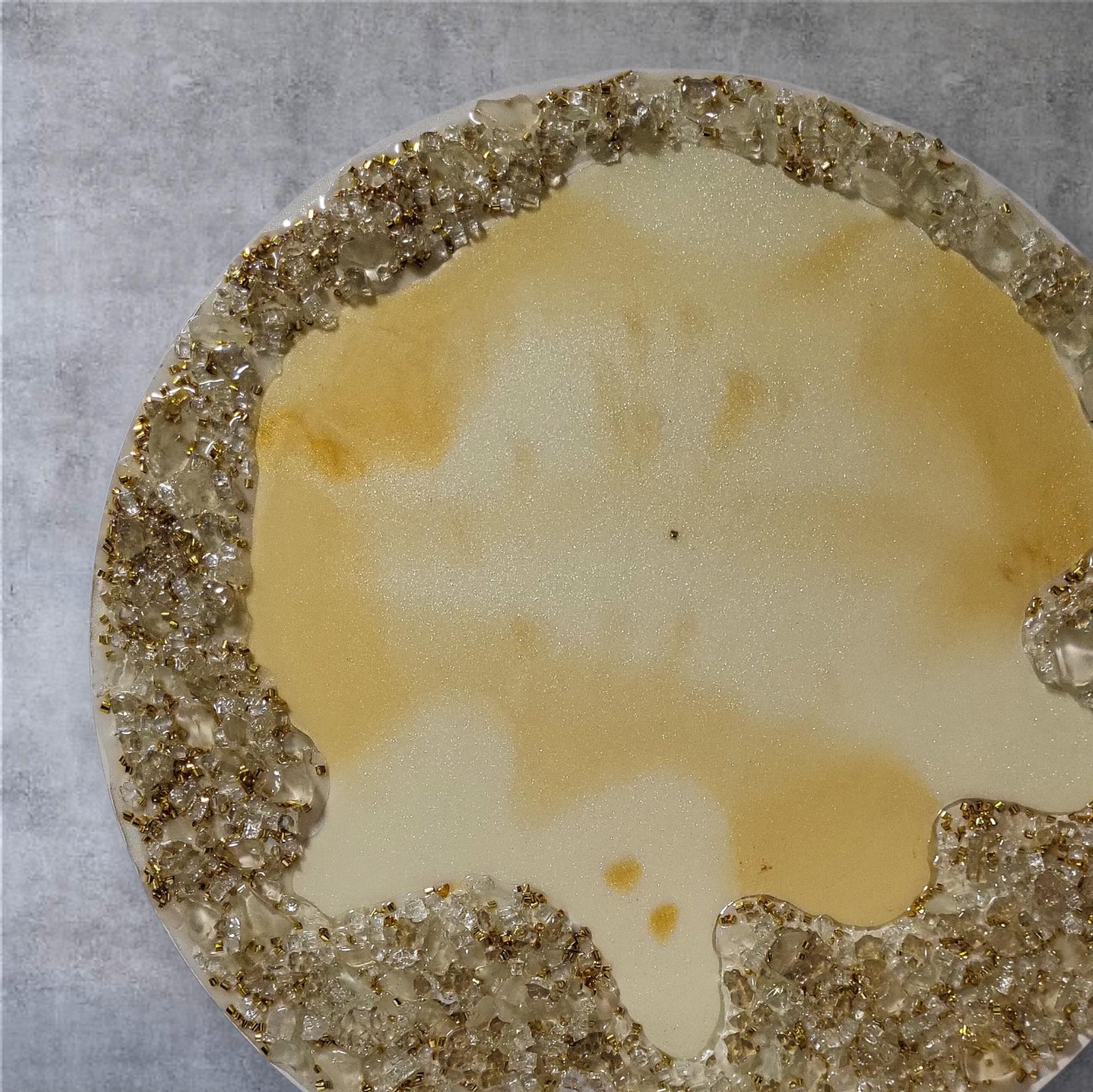 Crystalized Resin Table: Yellow Gold & Metallic White, Glam Home Decor