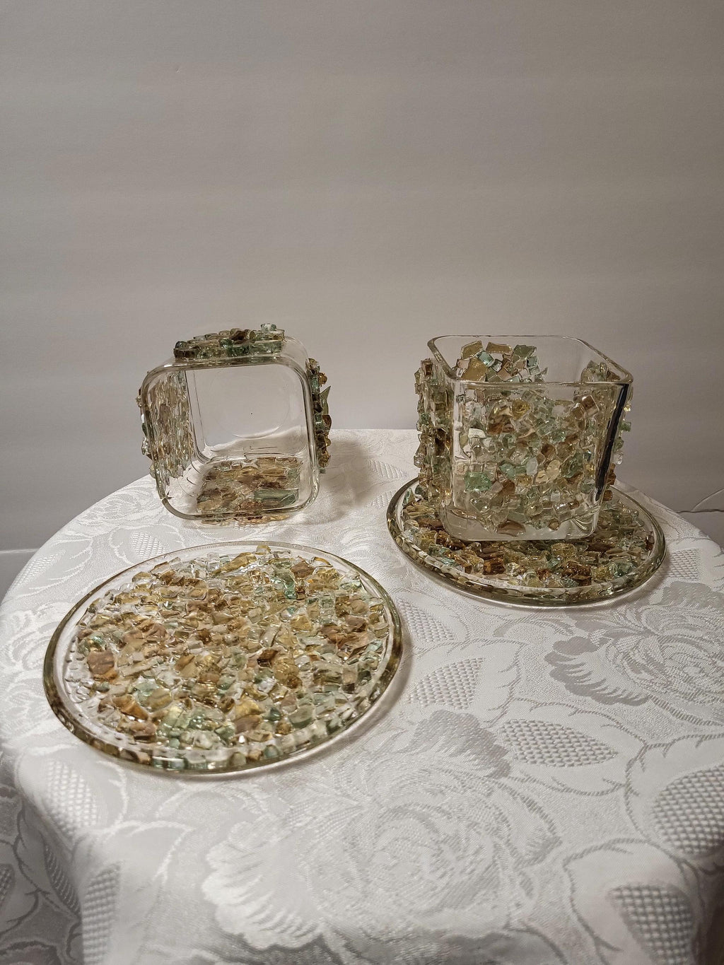 Crystallized Votive Candle Holders: Brown, Gold, Green, Home Decor (Pair)