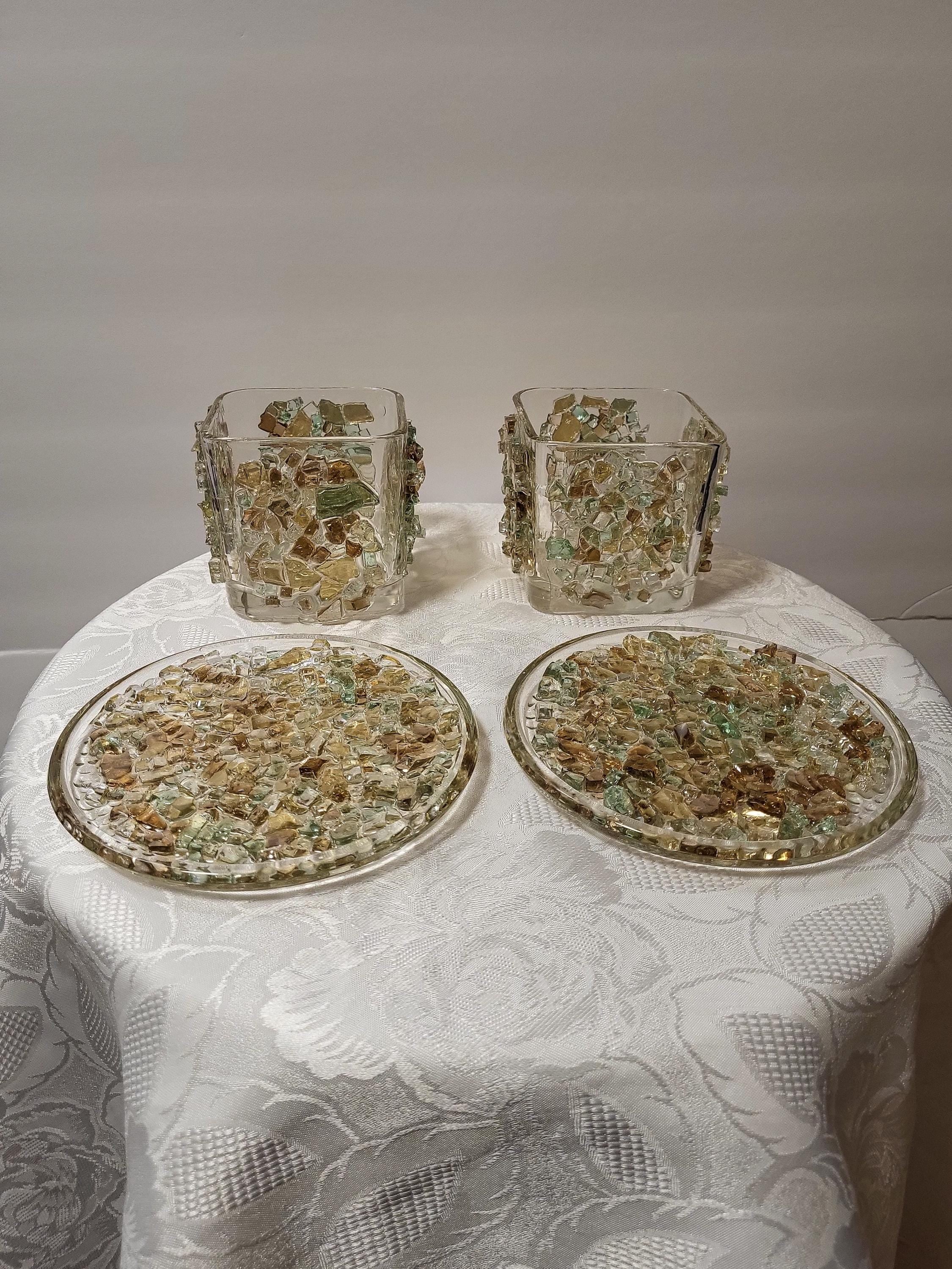 Crystallized Votive Candle Holders: Brown, Gold, Green, Home Decor (Pair)