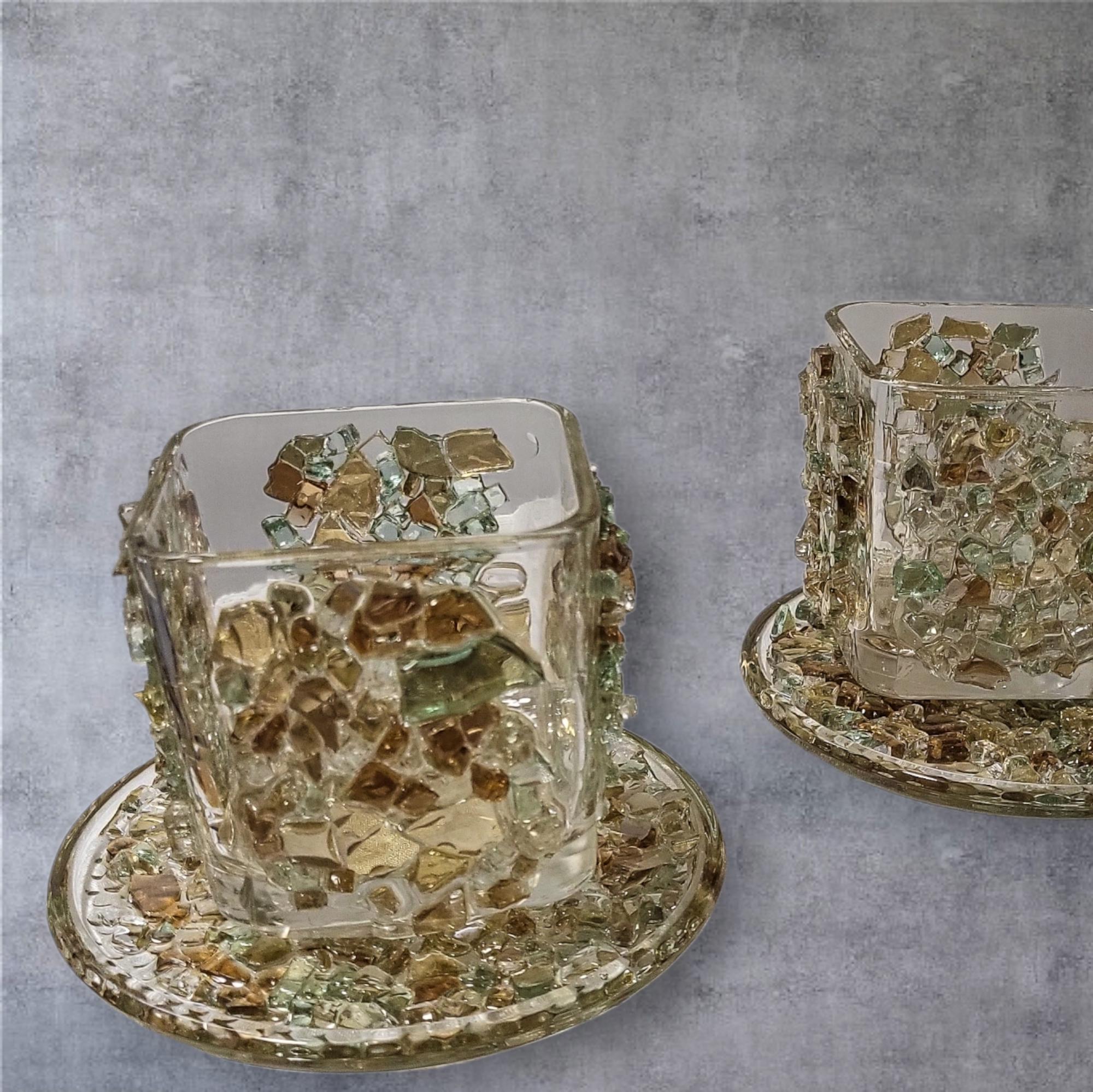 Crystallized Votive Candle Holders: Brown, Gold, Green, Home Decor (Pair)