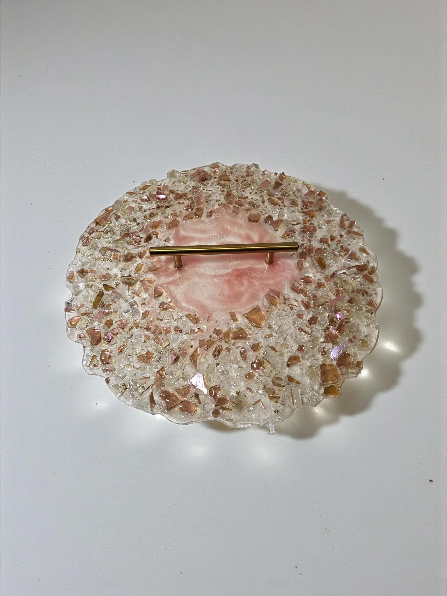 Hand-Designed Rose Pink Crystal Tray – Elegant Home Decor (13x13 inches)
