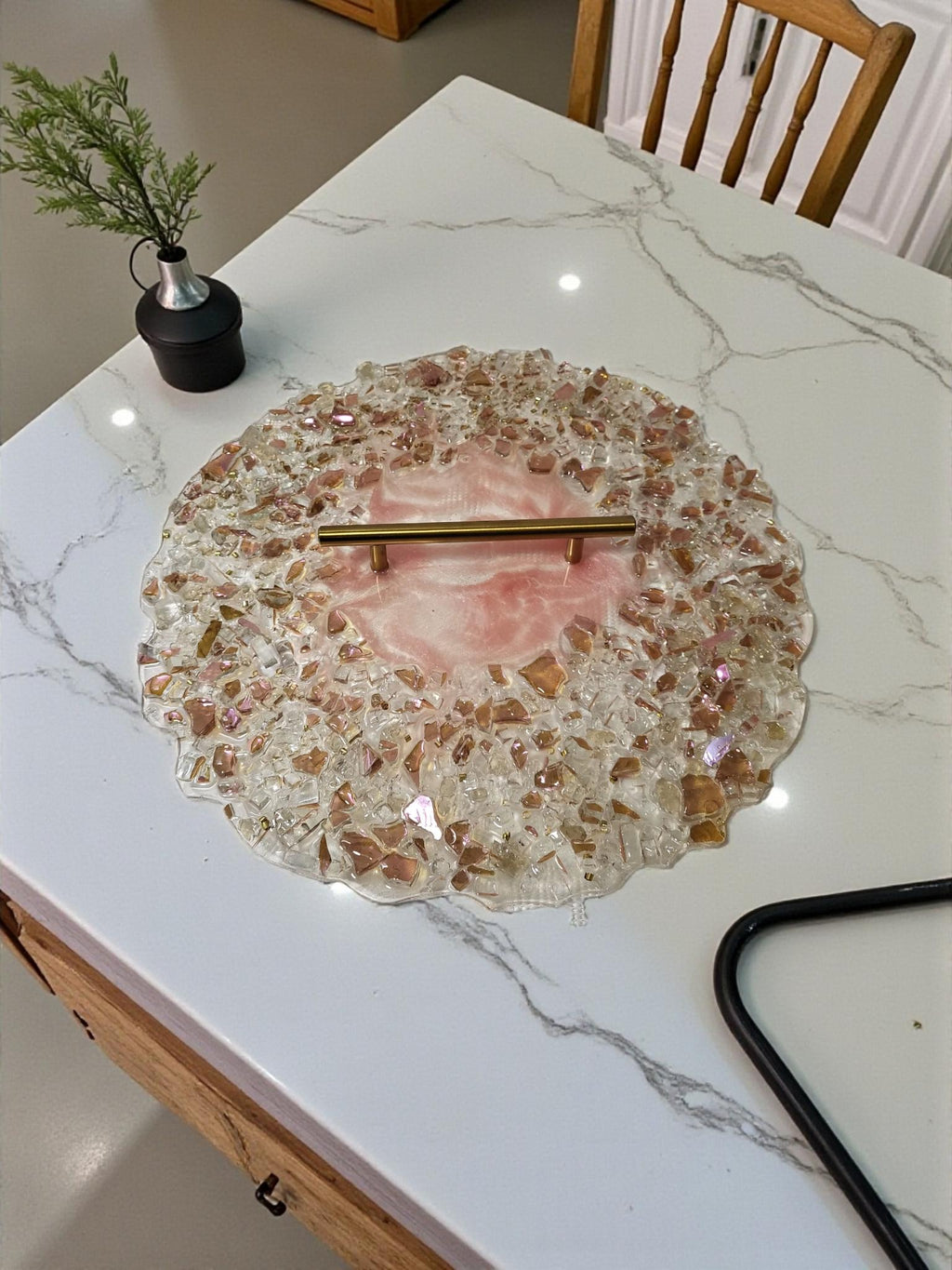 Hand-Designed Rose Pink Crystal Tray – Elegant Home Decor (13x13 inches)