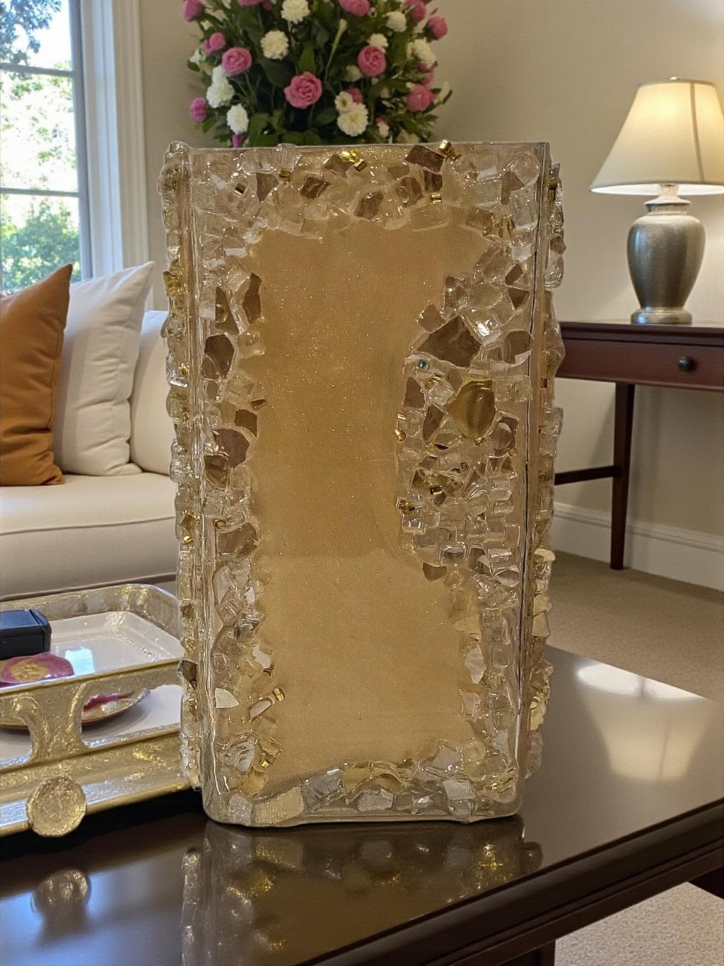 Glam Golden Peach Crystallized Vase – Elegant 3D Home Decor
