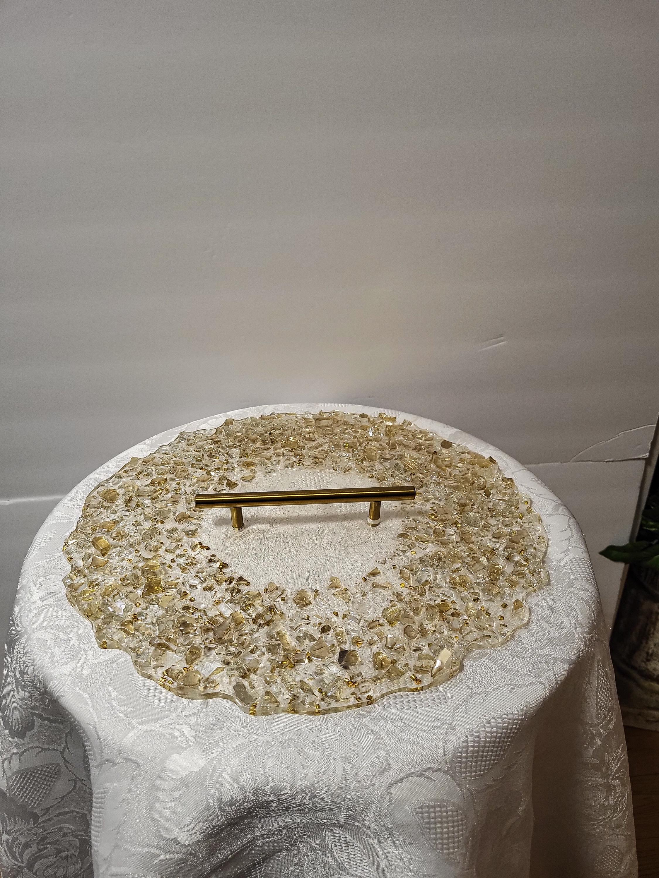 Hand-Designed Gold & Clear Crystal Tray - Elegant 3D Organizer