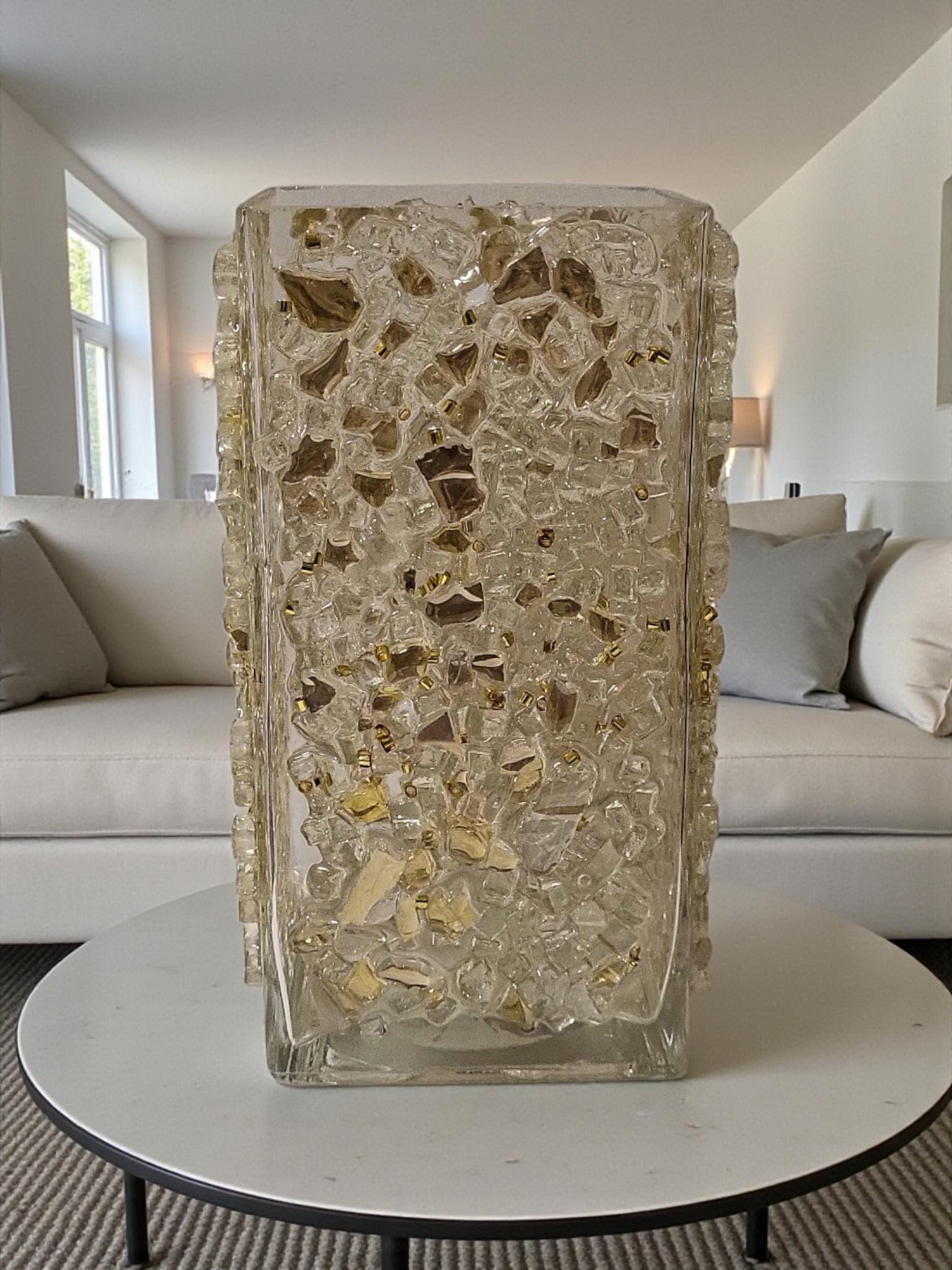 Gold Crystallized Square Glass Vase, Sophisticated Home Decor