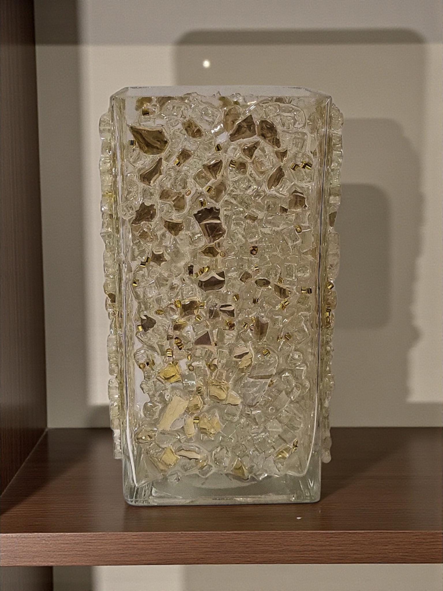 Gold Crystallized Square Glass Vase, Sophisticated Home Decor