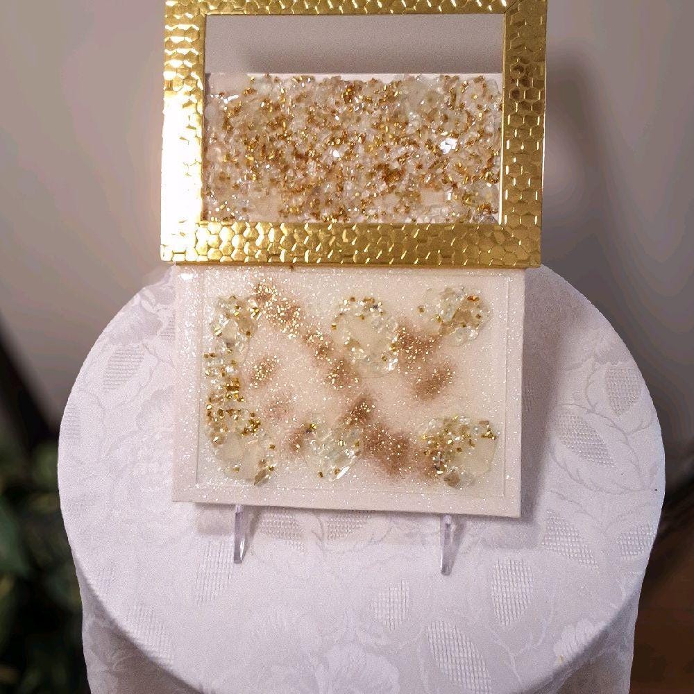 Hand-Designed Gold Crystallized 3D Abstract Artwork Size 6x11