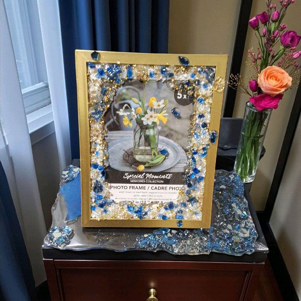 Hand-Designed 3D Abstract Photo Frame, Gold & Blue, 5x7