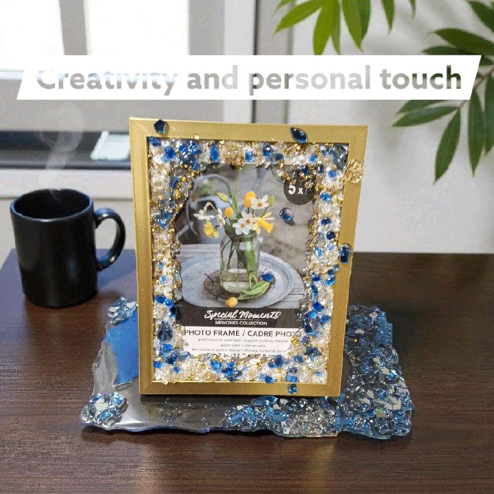 Hand-Designed 3D Abstract Photo Frame, Gold & Blue, 5x7