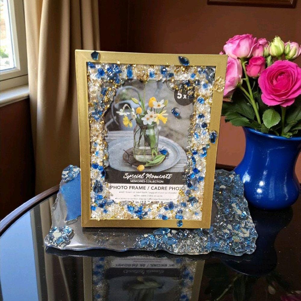 Hand-Designed 3D Abstract Photo Frame, Gold & Blue, 5x7