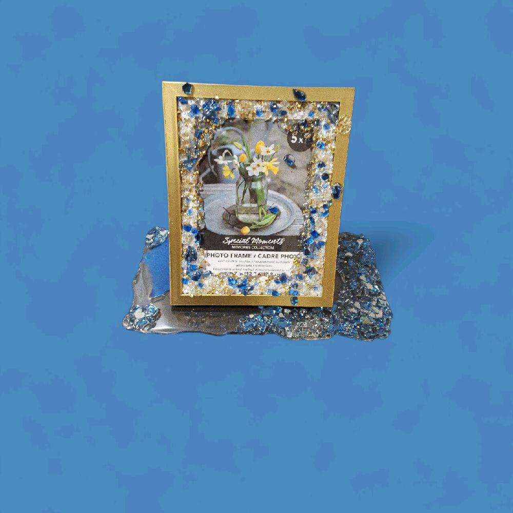 Hand-Designed 3D Abstract Photo Frame, Gold & Blue, 5x7