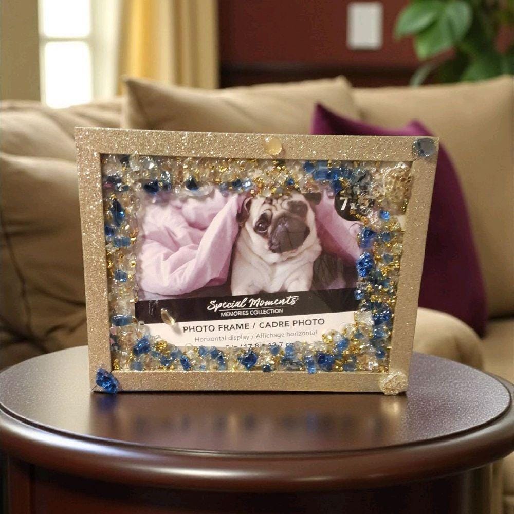 Elegant 3D Abstract Artwork in 5x7 Crystallized Frame – Blue & White with Gold Glitter Edges