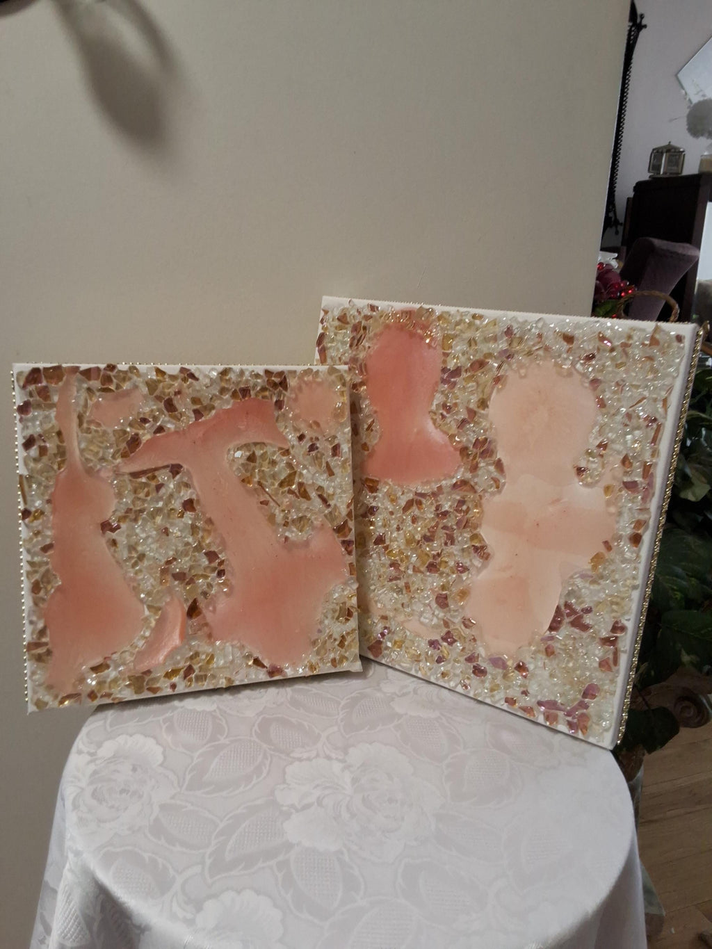 3D Rose Crystal Resin Artwork: Elegant Home Decor. Size 12x12 and 10x10, SET OF 2