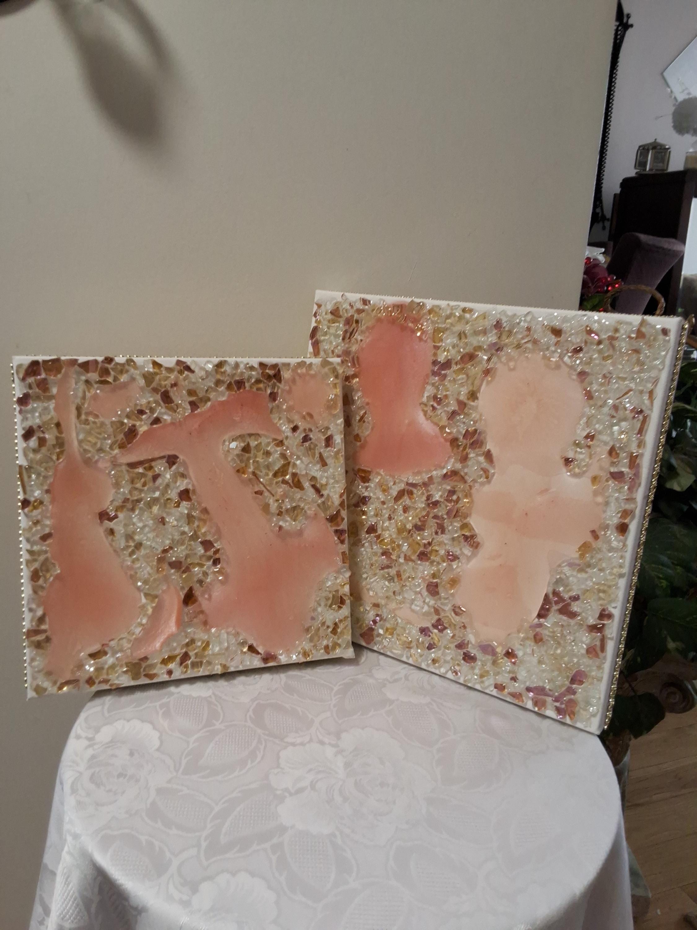 3D Rose Crystal Resin Artwork: Elegant Home Decor. Size 12x12 and 10x10, SET OF 2