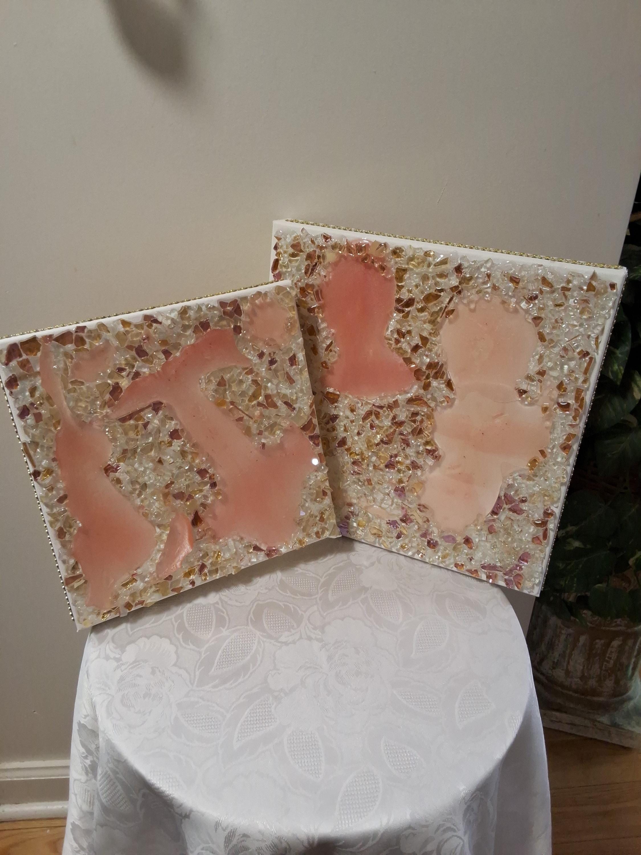 3D Rose Crystal Resin Artwork: Elegant Home Decor. Size 12x12 and 10x10, SET OF 2