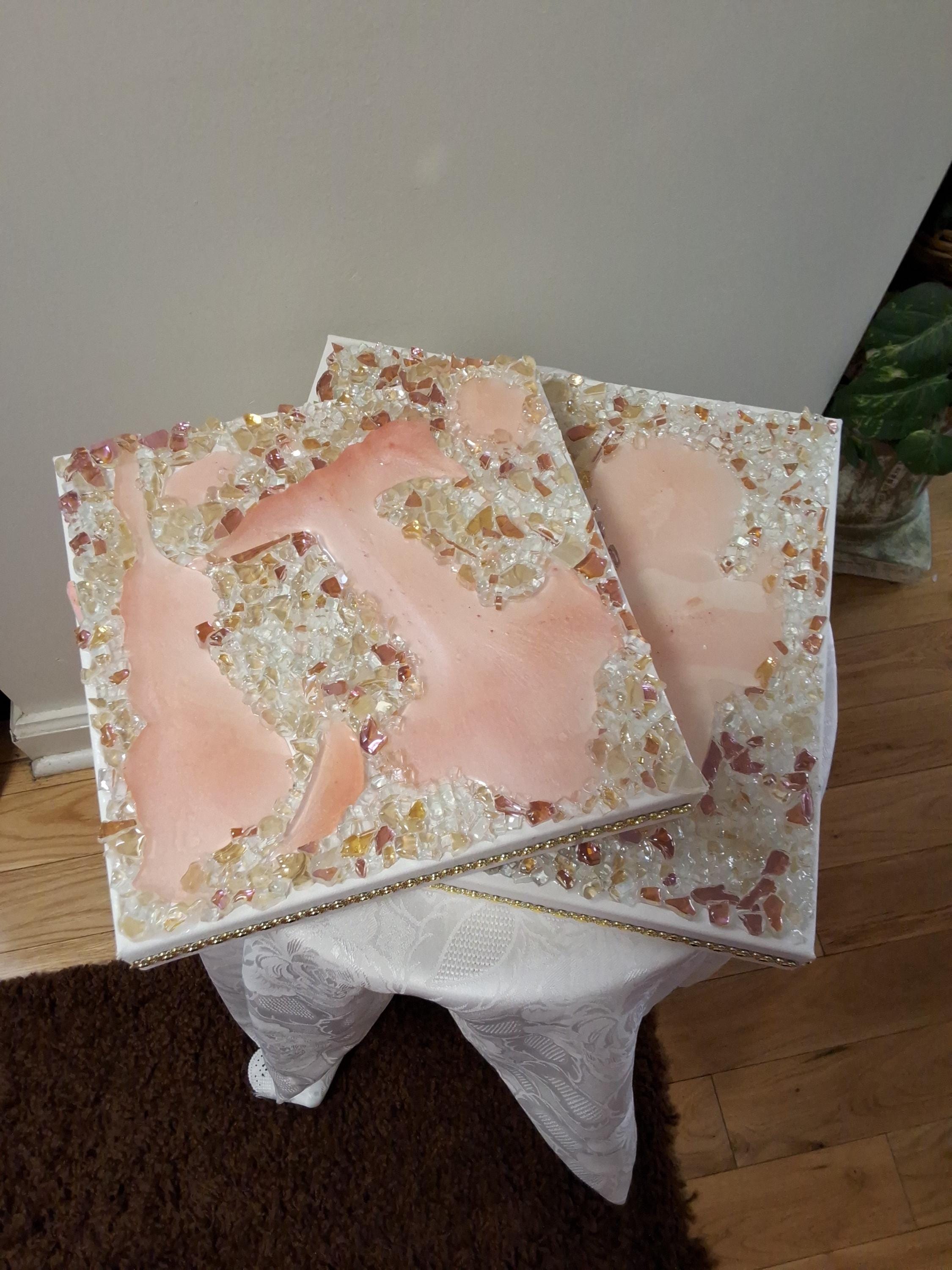 3D Rose Crystal Resin Artwork: Elegant Home Decor. Size 12x12 and 10x10, SET OF 2