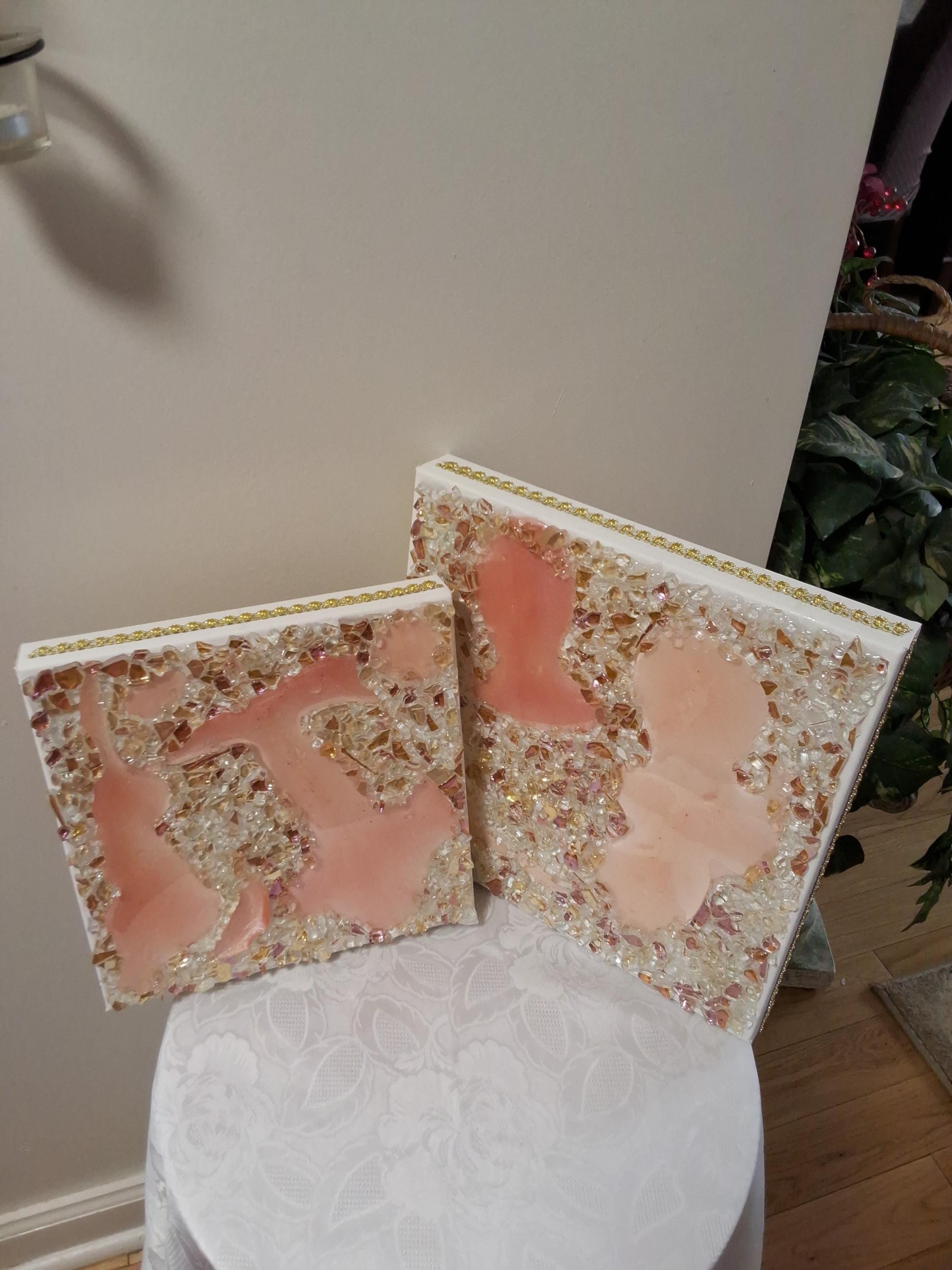 3D Rose Crystal Resin Artwork: Elegant Home Decor. Size 12x12 and 10x10, SET OF 2