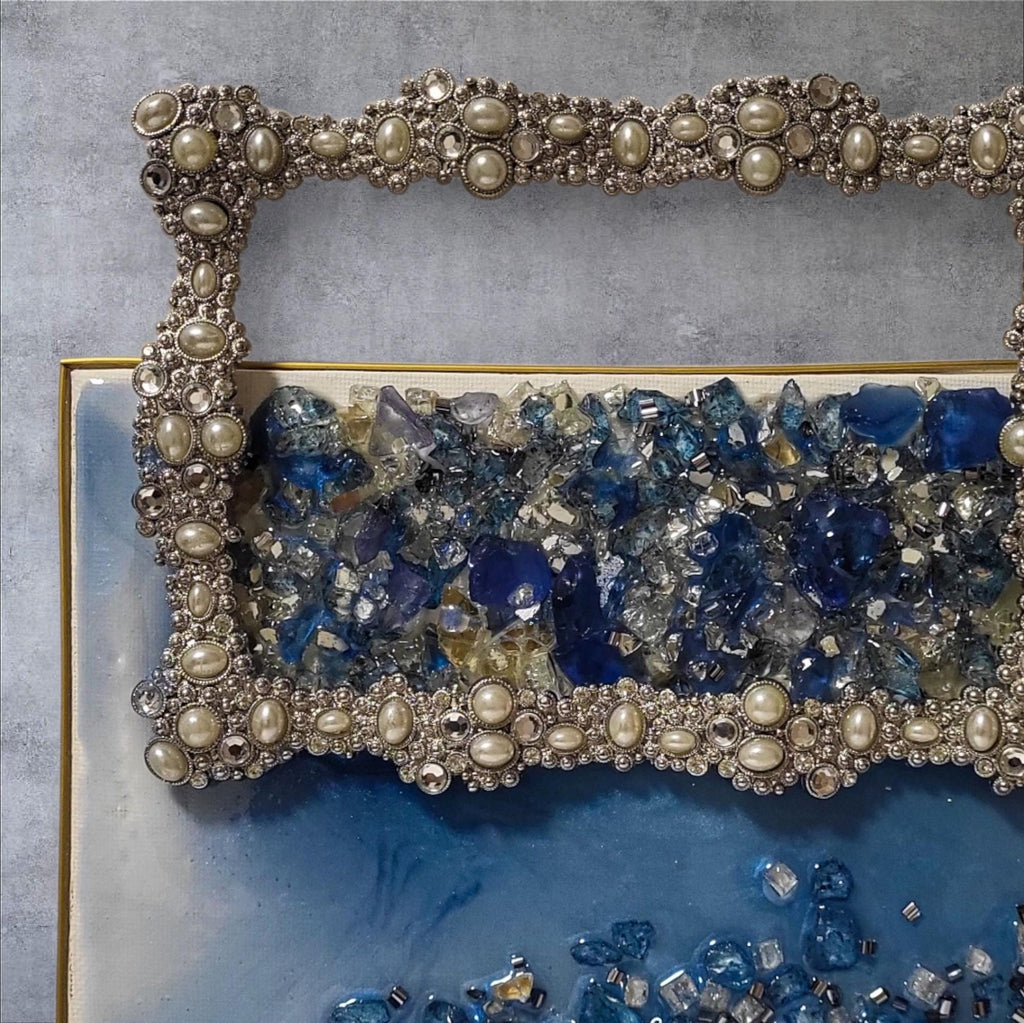 Hand Designed 3D Blue Crystal Artwork, Hanging Ornament Decor