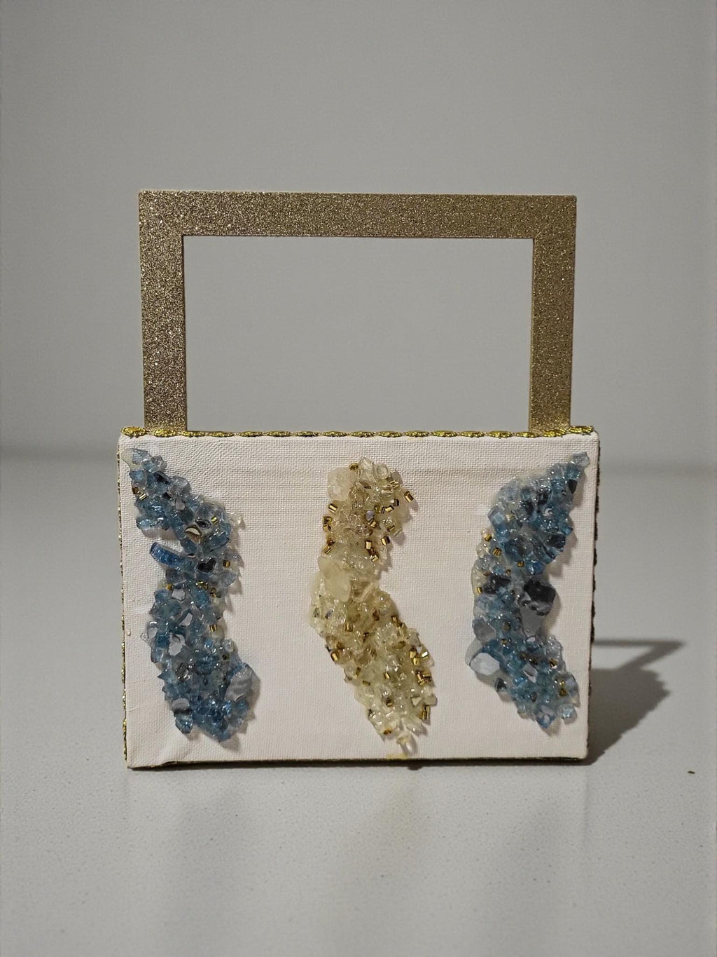 Hand-Designed 3D Crystallized Artwork: Blue & Gold Decor. Size