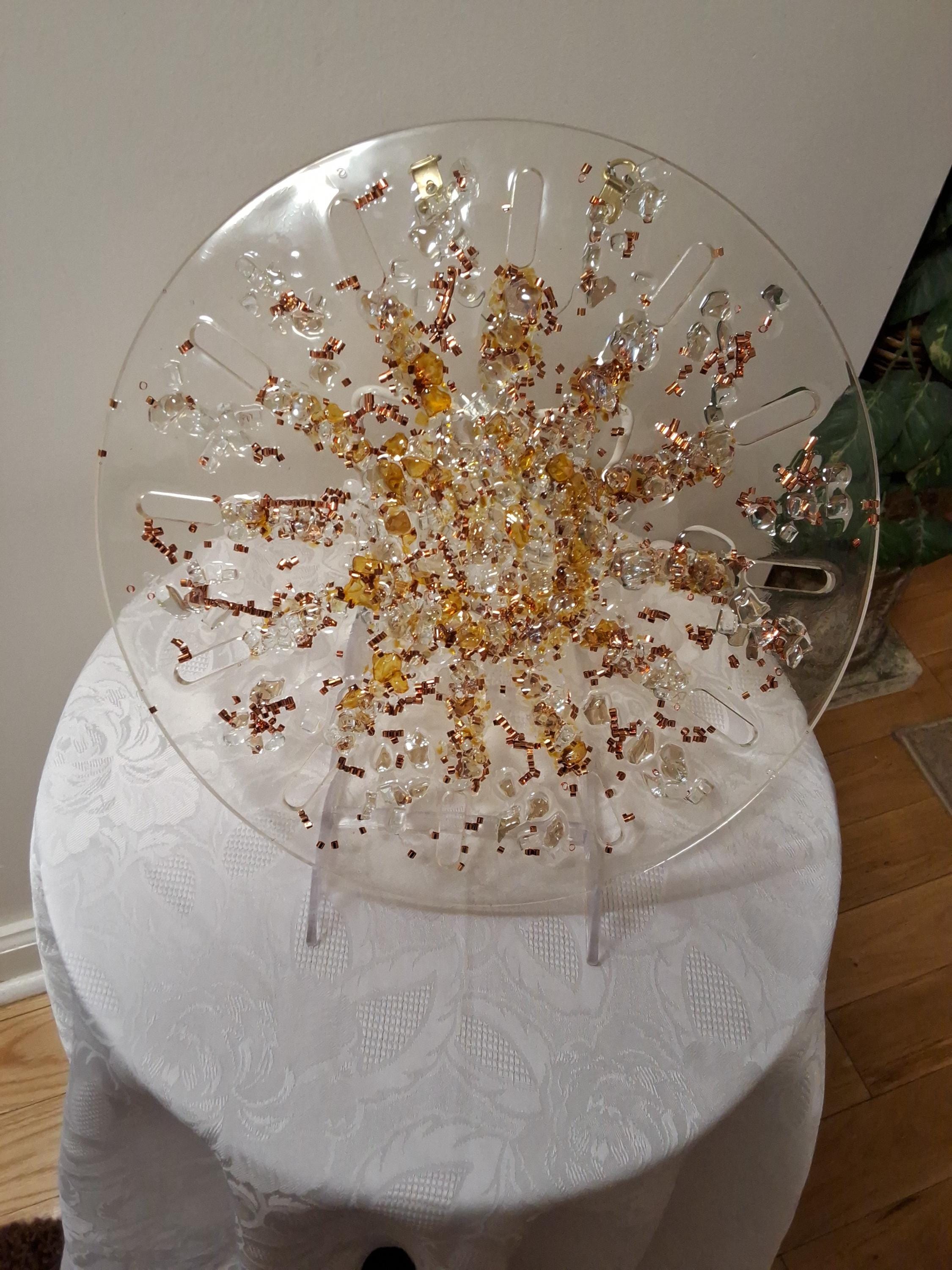 Hand-Designed Amber Crystal Home Decor, 3D Hanging Artwork (12x12)