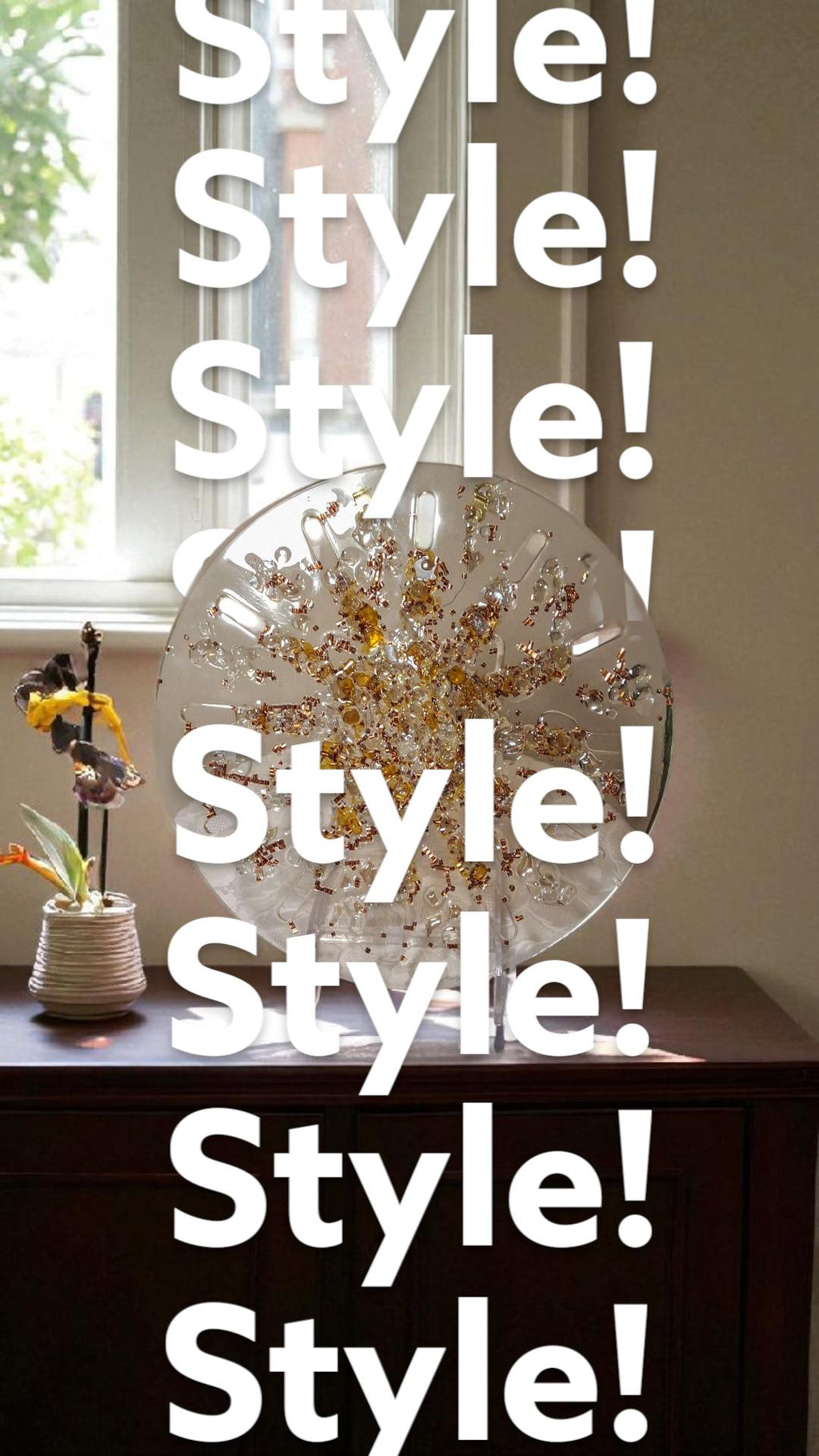 Hand-Designed Amber Crystal Home Decor, 3D Hanging Artwork (12x12)