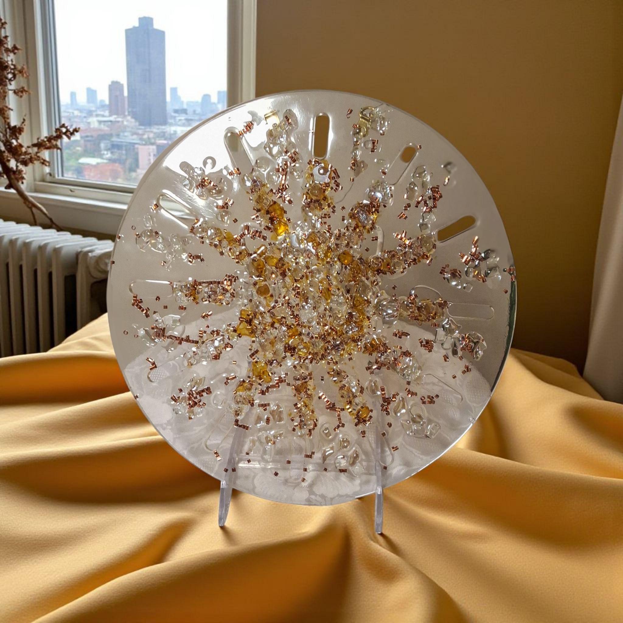 Hand-Designed Amber Crystal Home Decor, 3D Hanging Artwork (12x12)
