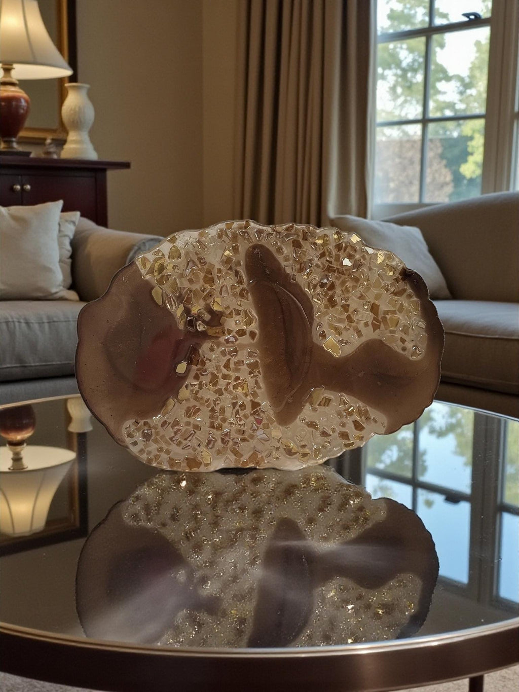 Hand-Designed 3D Crystal Resin Tray - Metallic Brown & Gold Decor