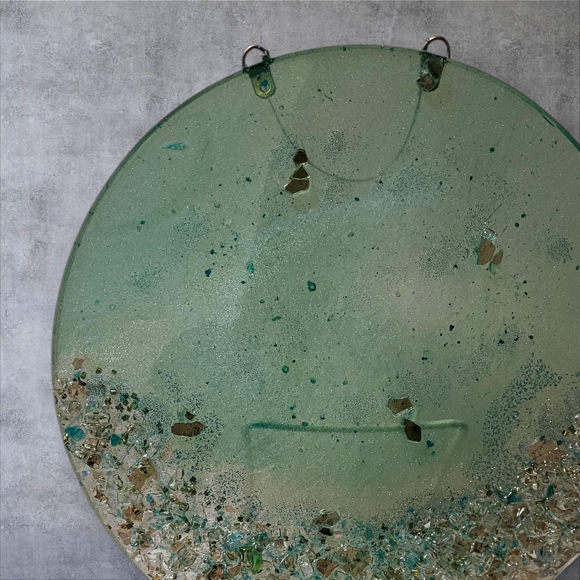 Hand-Designed Elegant 3D Home Decor Collection Aquamarine Green with Crystals 12x12 Size for Hanging