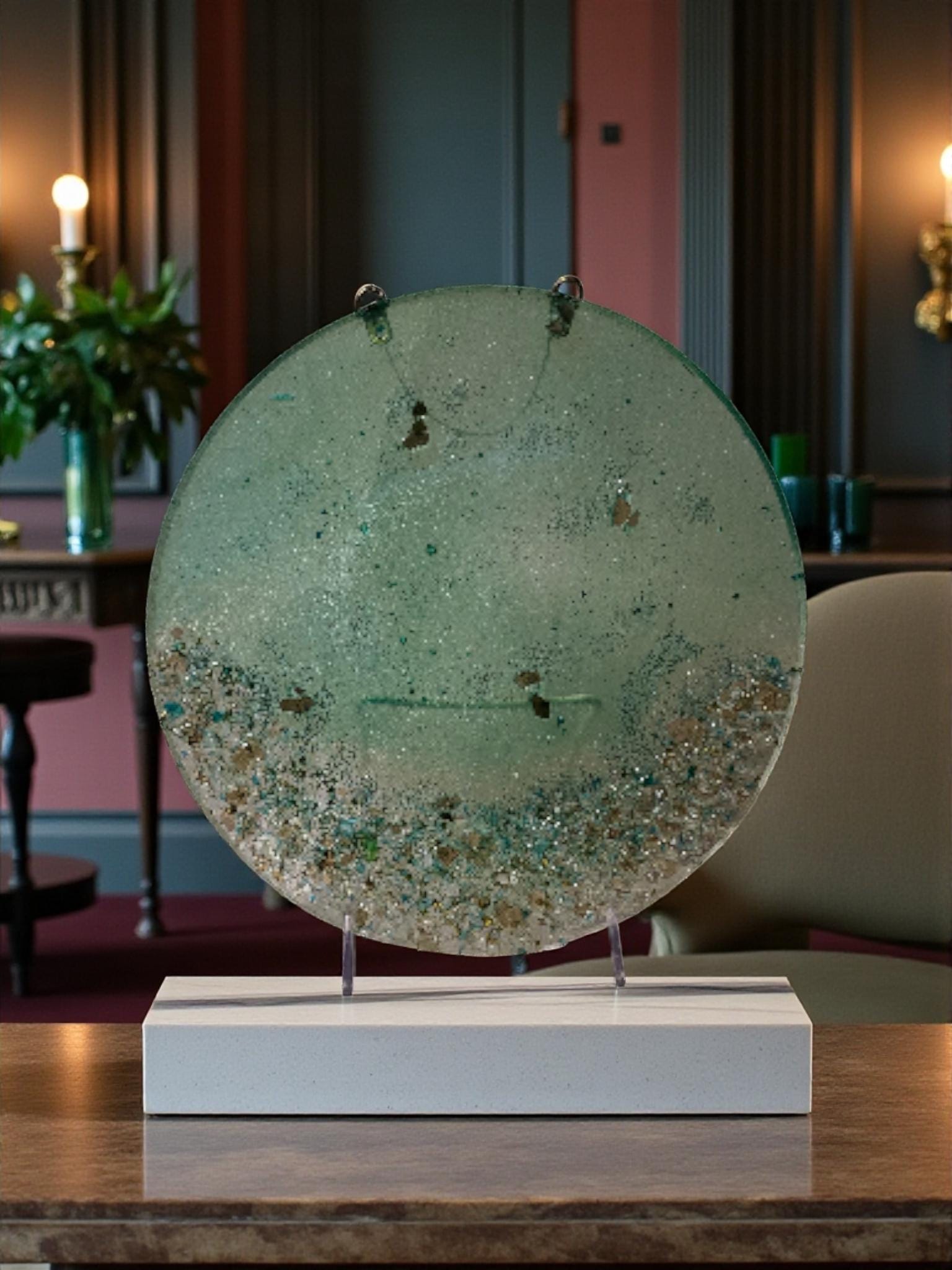 Hand-Designed Elegant 3D Home Decor Collection Aquamarine Green with Crystals 12x12 Size for Hanging