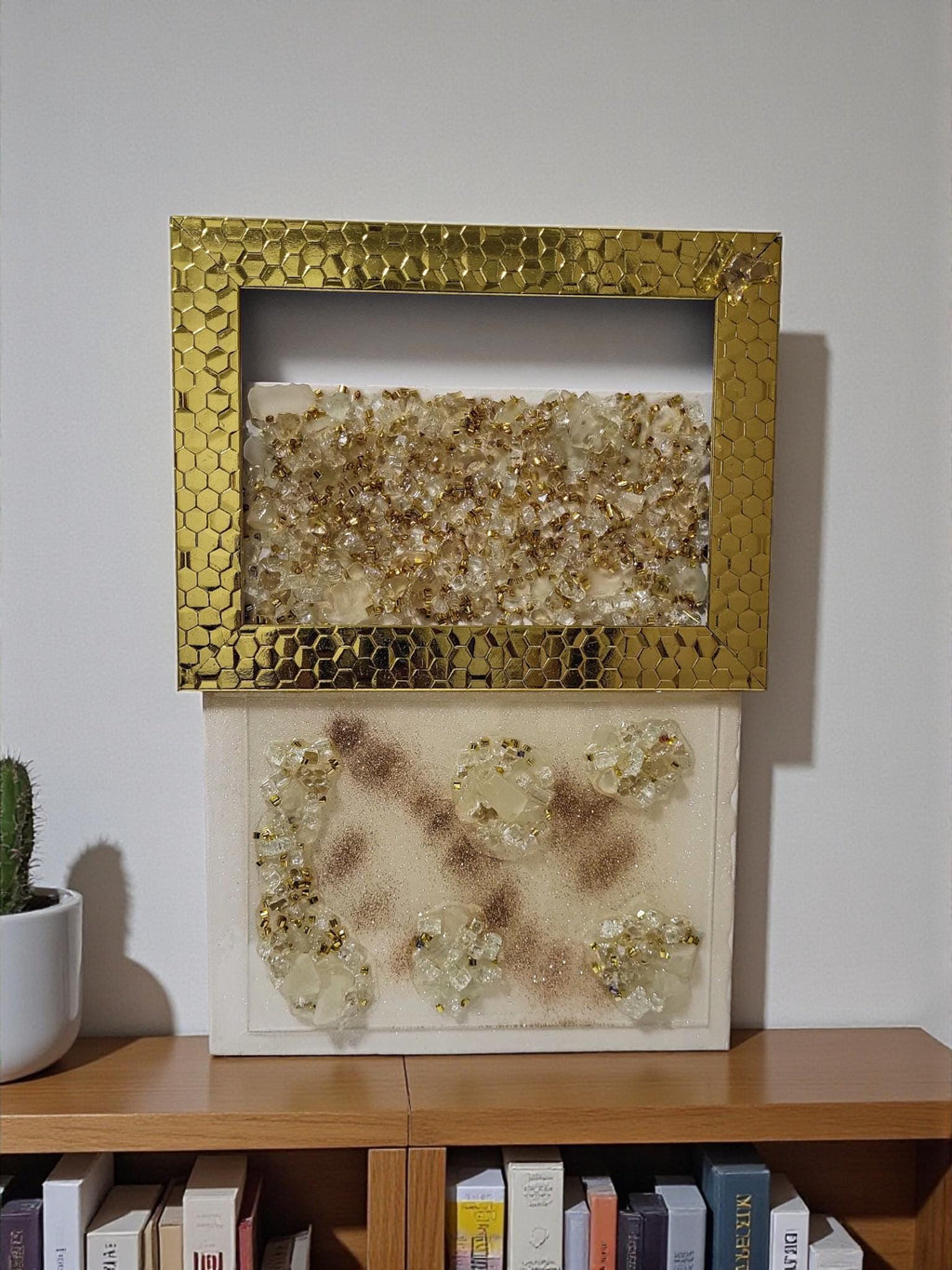 Hand-Designed Gold Crystallized 3D Abstract Artwork Size 6x11
