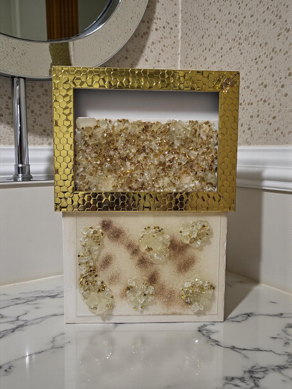 Hand-Designed Gold Crystallized 3D Abstract Artwork Size 6x11
