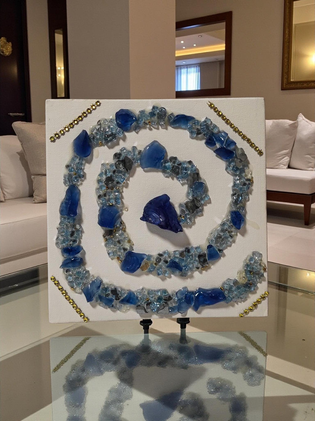 Hand-Designed Resin Blue Stone Hanging Decor, Elegant 3D Art