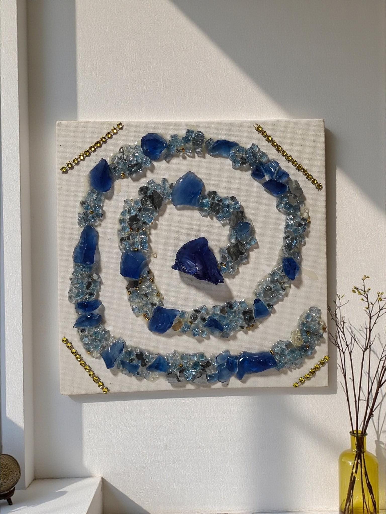 Hand-Designed Resin Blue Stone Hanging Decor, Elegant 3D Art