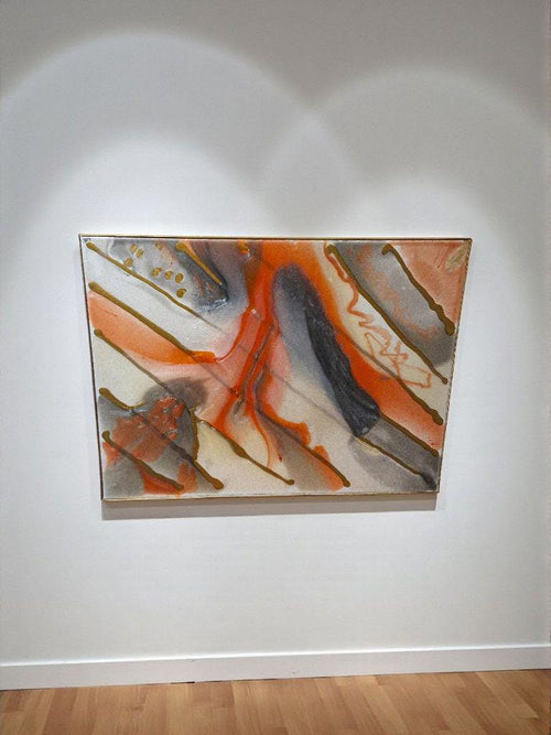 3D Abstract Canvas Painting, Orange Gold Grey White, 18x24 Hand-Designed Artwork