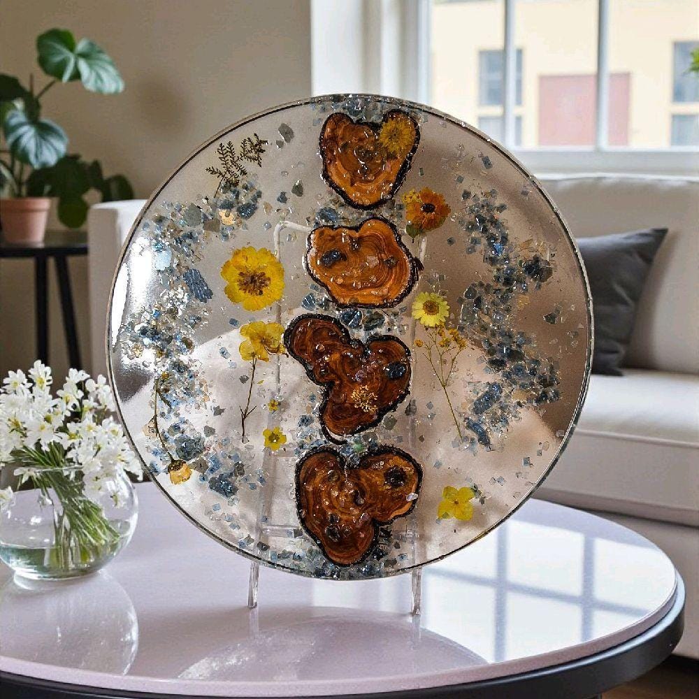 Hand-Designed Resin Floral Tray – 3D Abstract Home Decor.