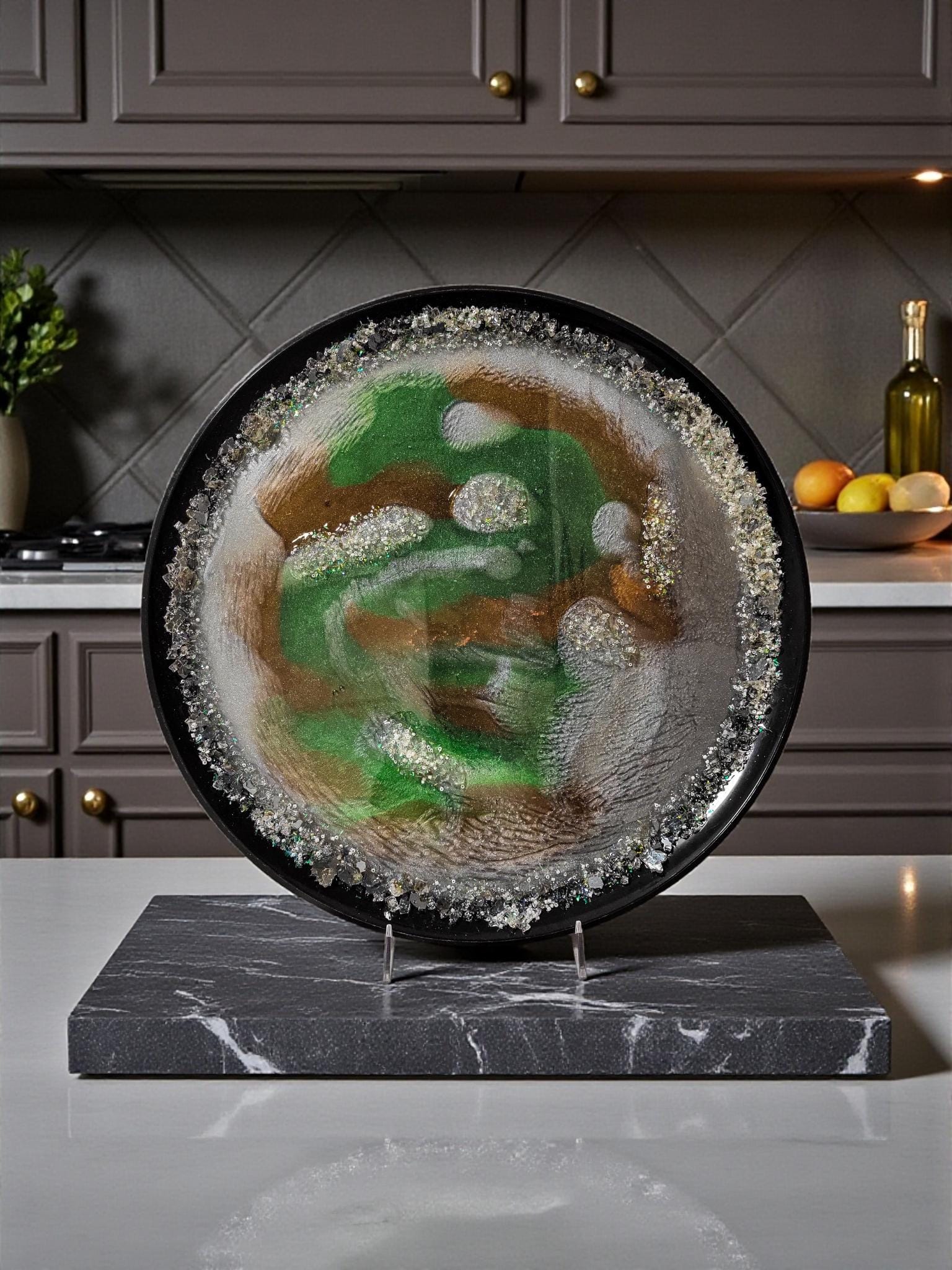 Resin Tray Artwork, Iridescent Crystals, Bold Colors