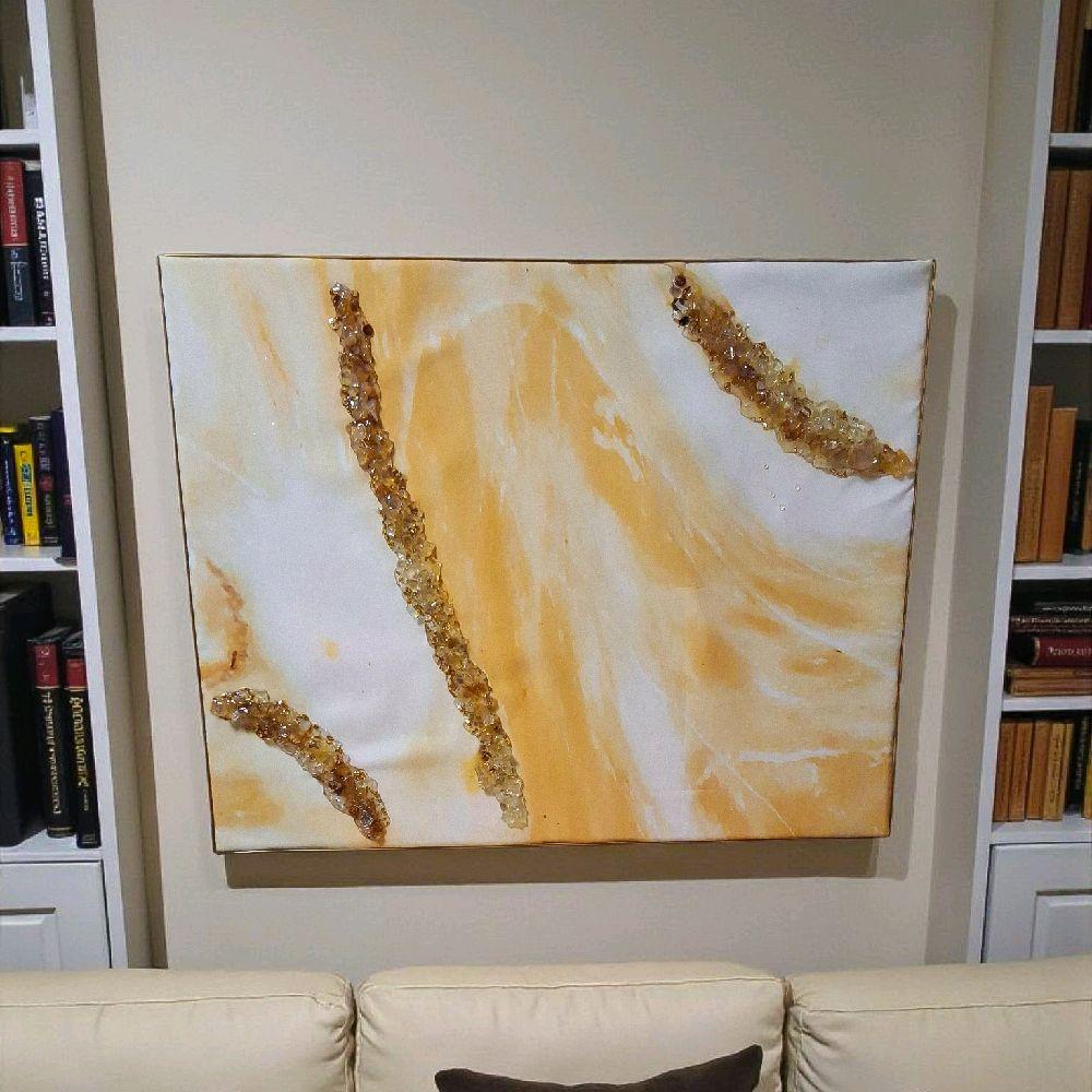 3D Abstract Canvas Art, Yellow White & Gold Crystals (16x20 in)