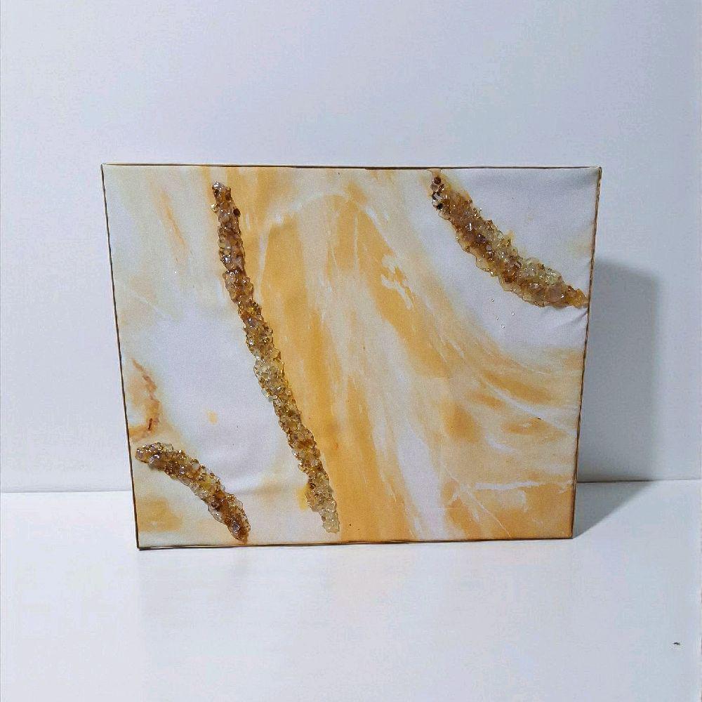 3D Abstract Canvas Art, Yellow White & Gold Crystals (16x20 in)